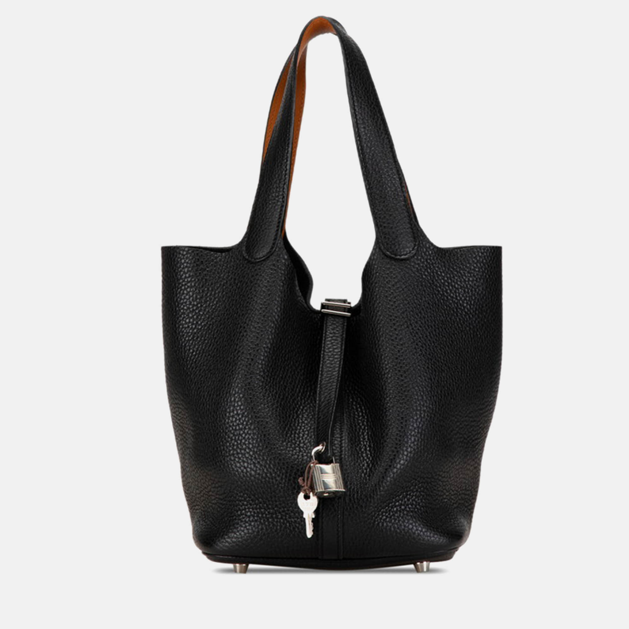 

Hermes Brown Black Leather Picotin Lock Eclat Mm Handbag