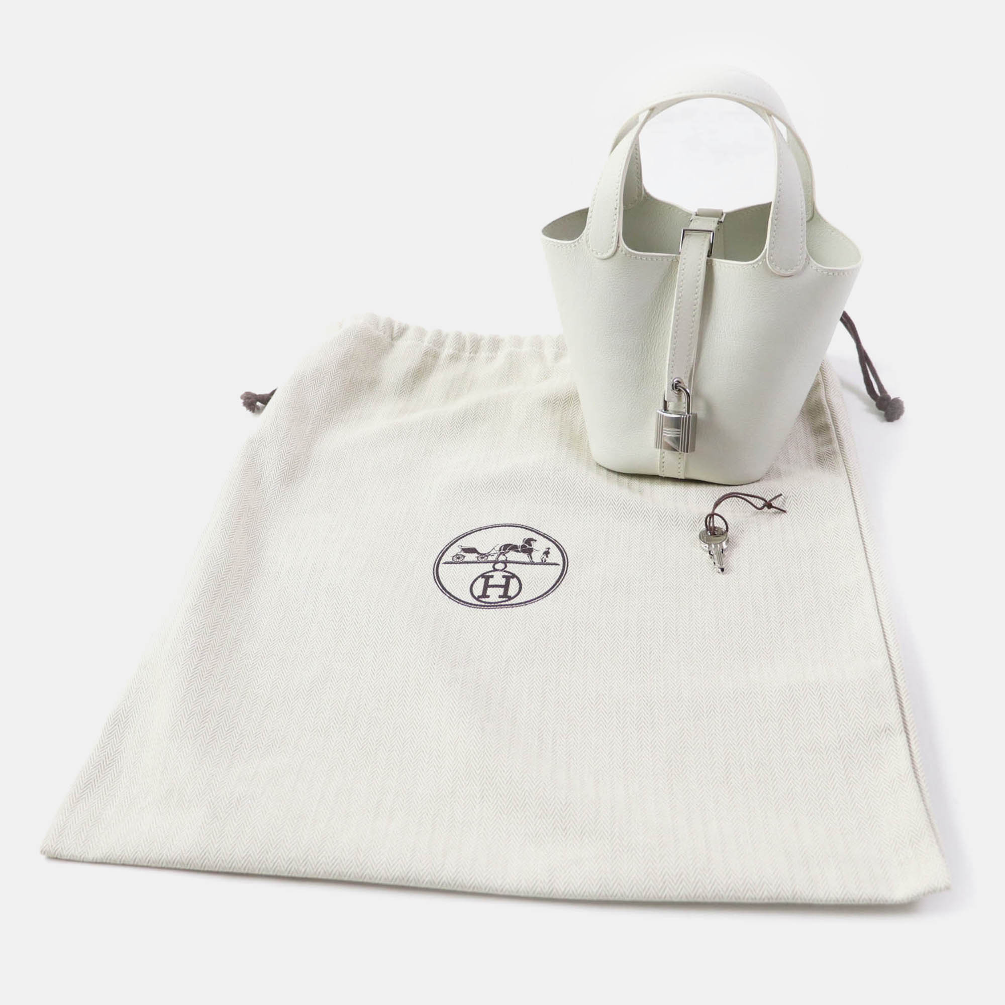 Hermes White Picotan Lock Micro Evercolor Handbag 