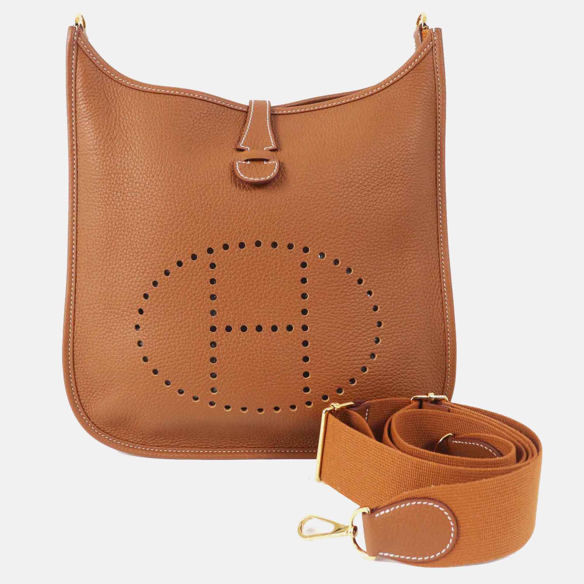 

Hermes Gold Leather Evelyn 3Pm Clemence Shoulder Bag