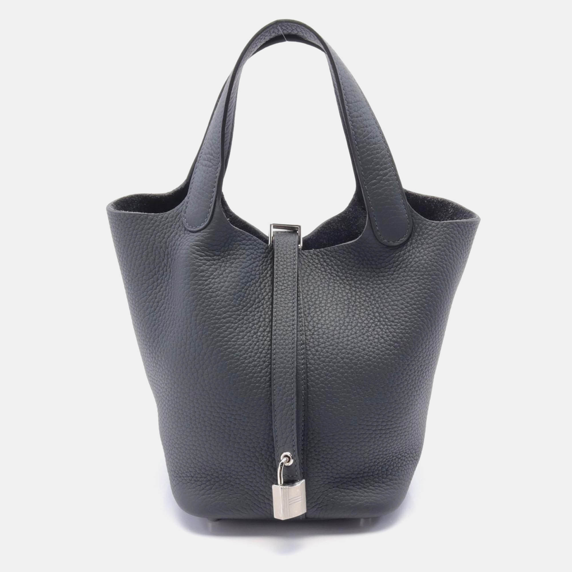 

Hermes Grey Leather Picotin Lock PM Handbag