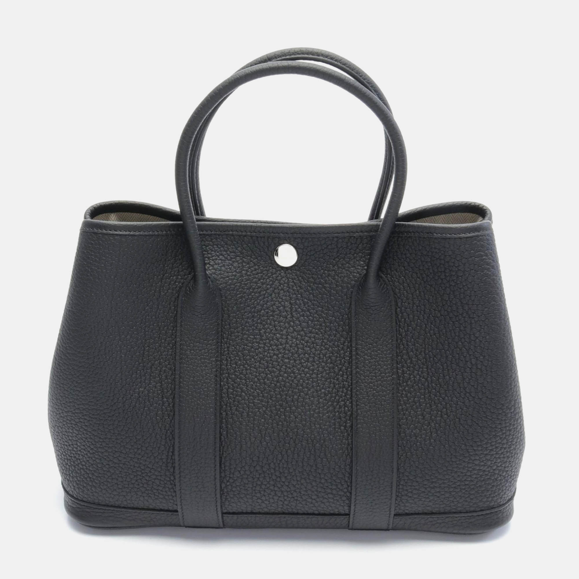 

Hermes Black Leather Garden Party Tpm Tote Bag