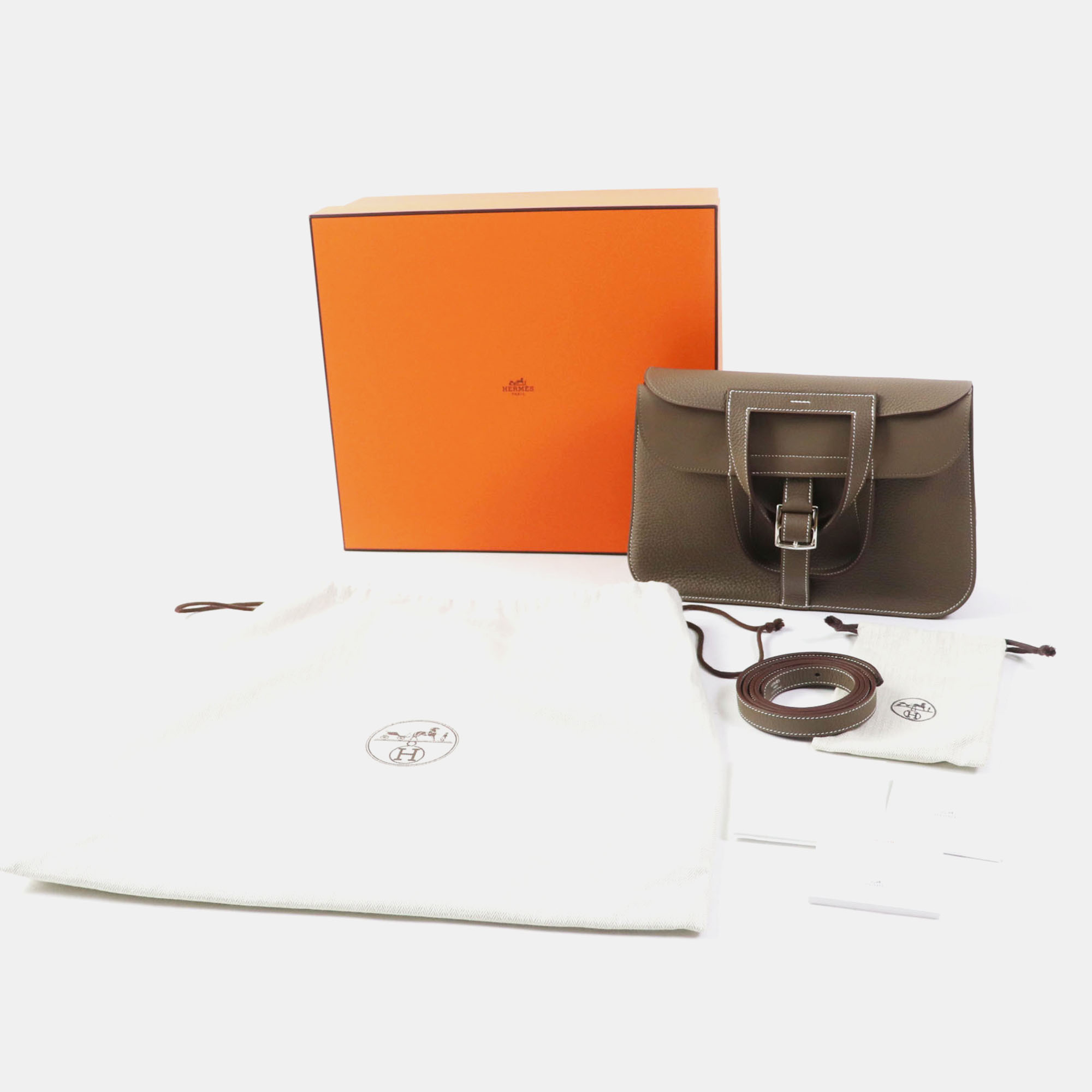 Hermes Silver Grey Leather Arzan 31 Shoulder Bag 