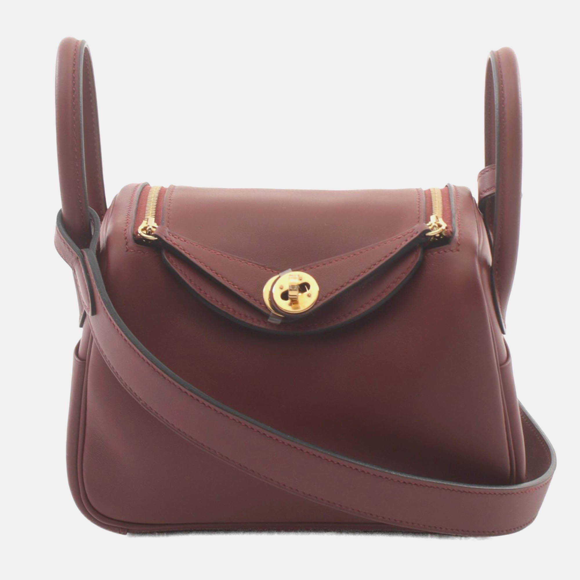 

Hermes Bordeaux Red Leather Lindy Mini Shoulder Bag, Brown