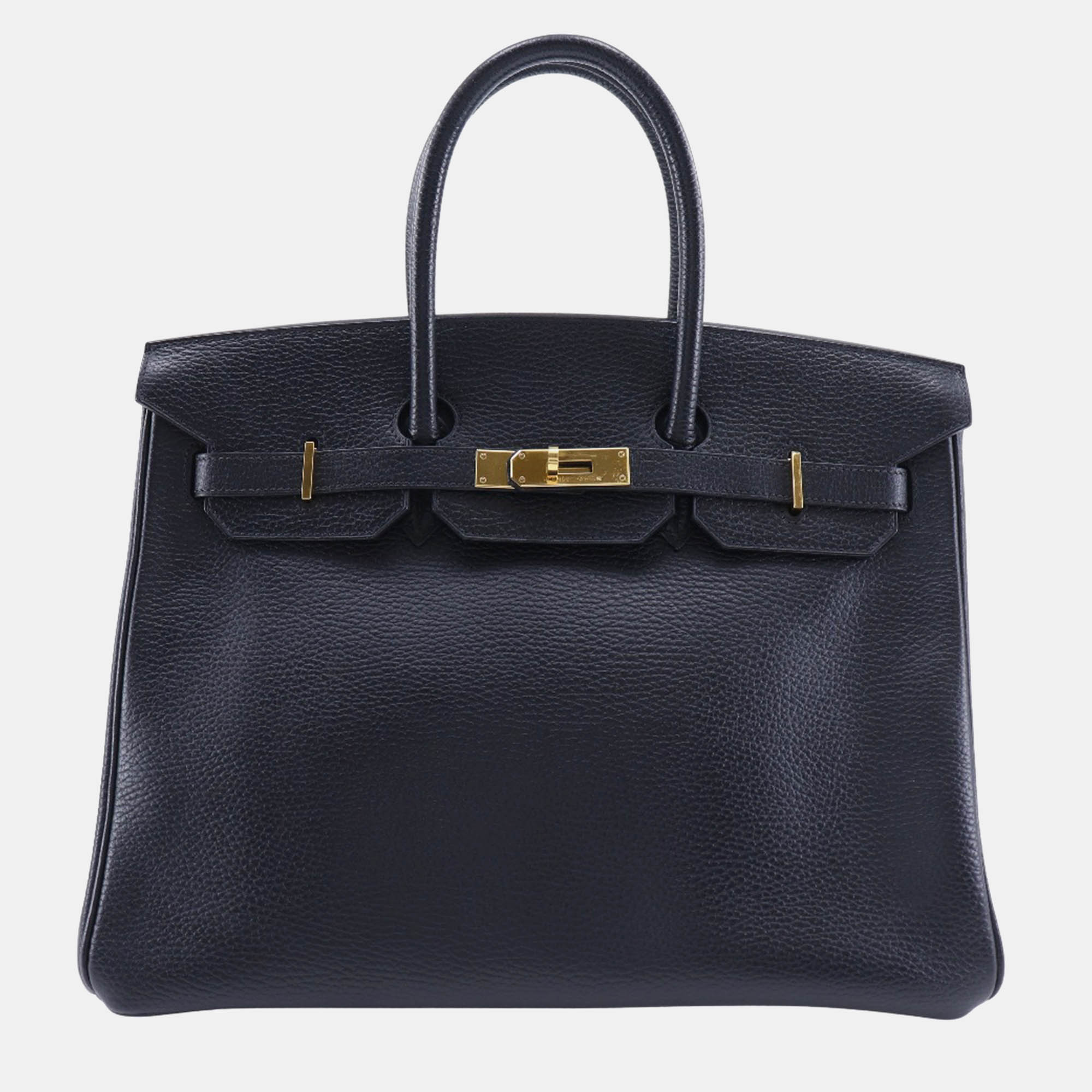 

Hermes Ardennes Black/Gold Leather Birkin 35 Handbag