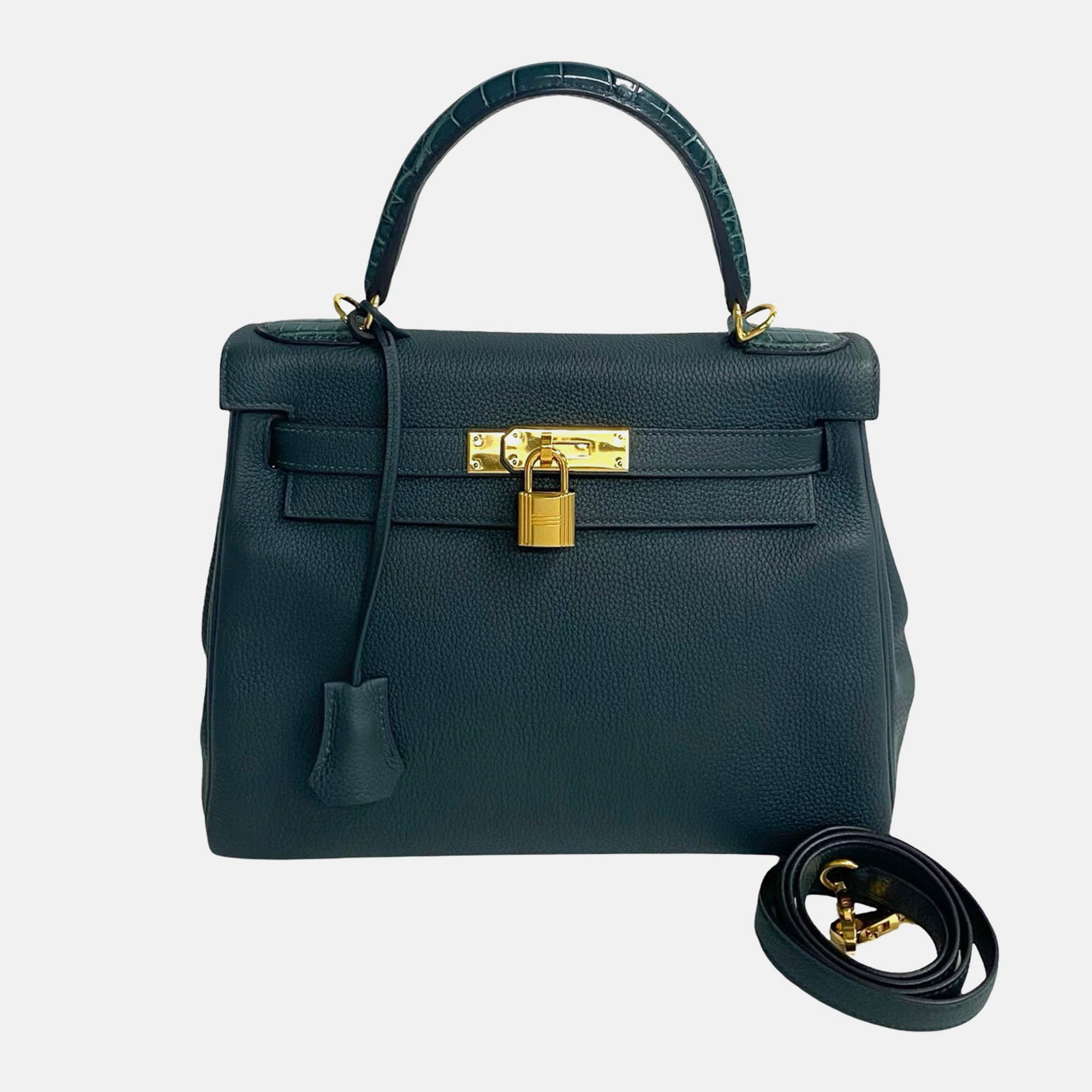 Hermes Green Kelly 28 Leather Shoulder Bag