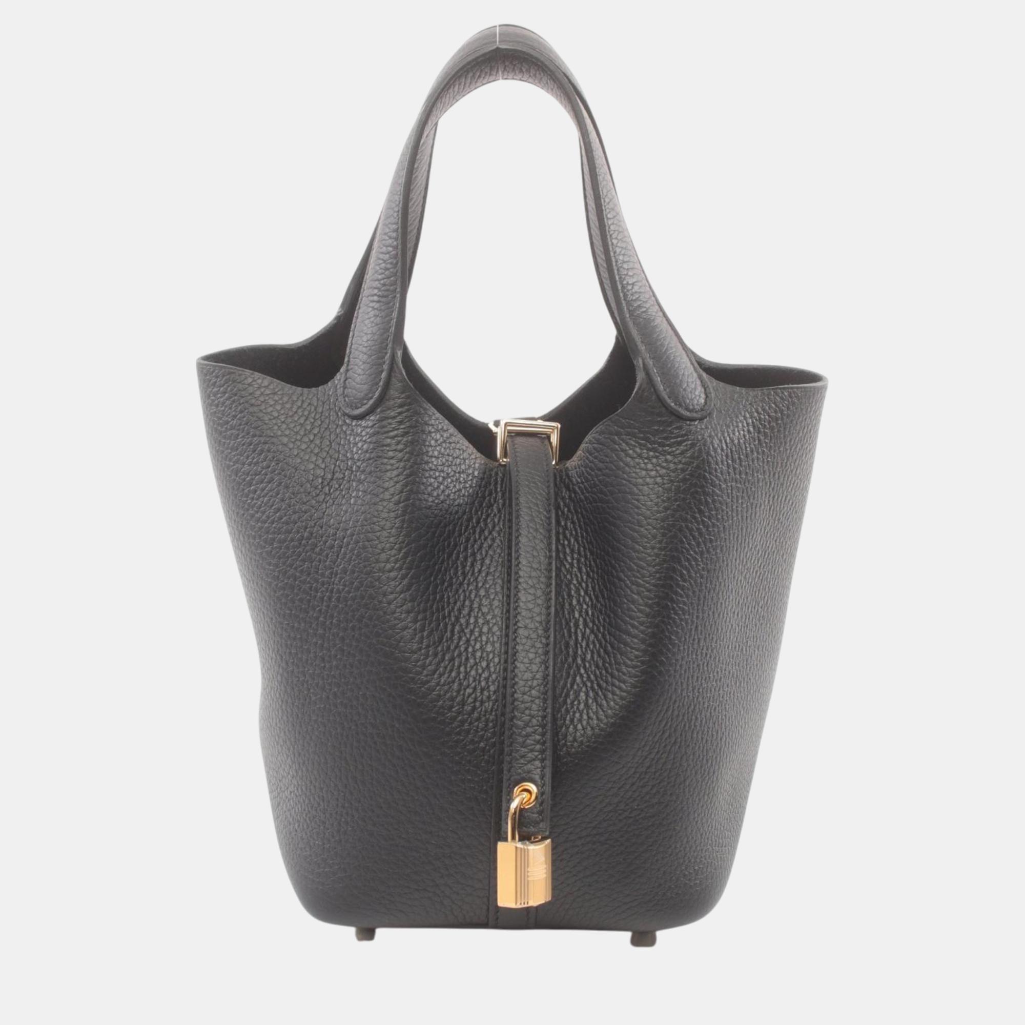 

Hermes Black Leather Picotin Lock Pm Handbag