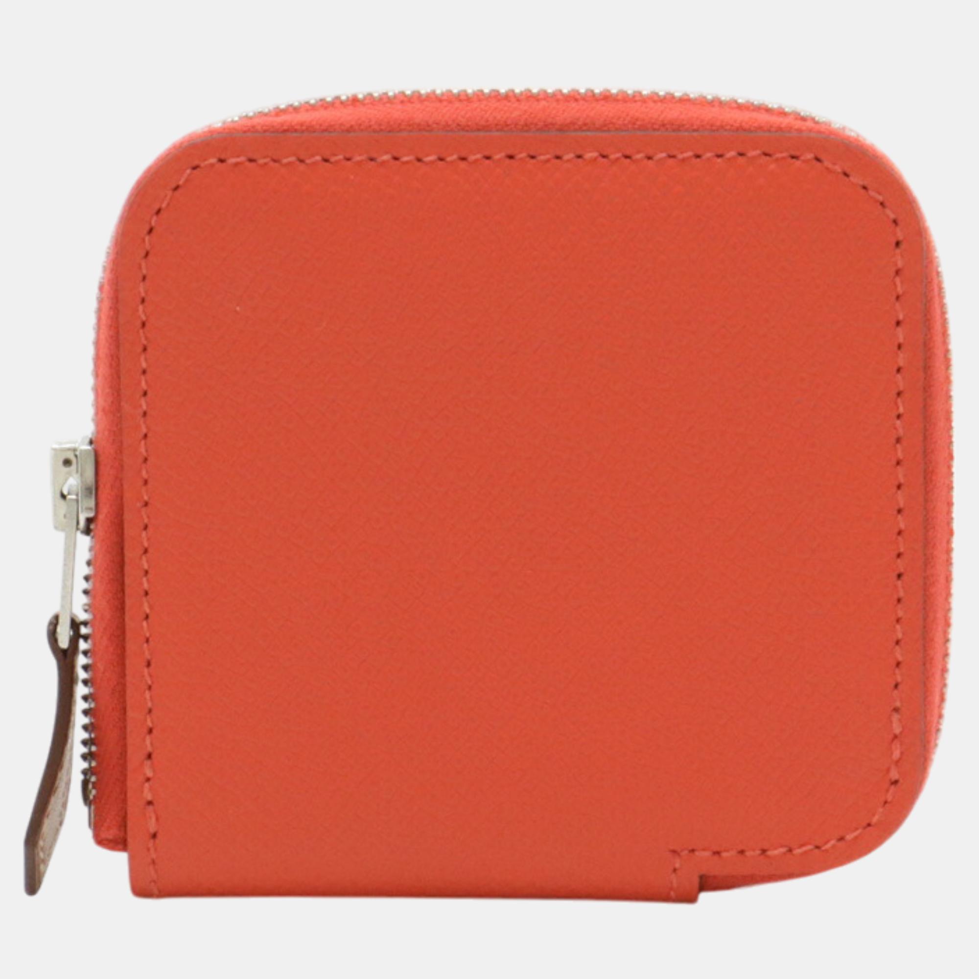 

Hermes Orange Leather Azap Silk'In Compact Mini Coin Case