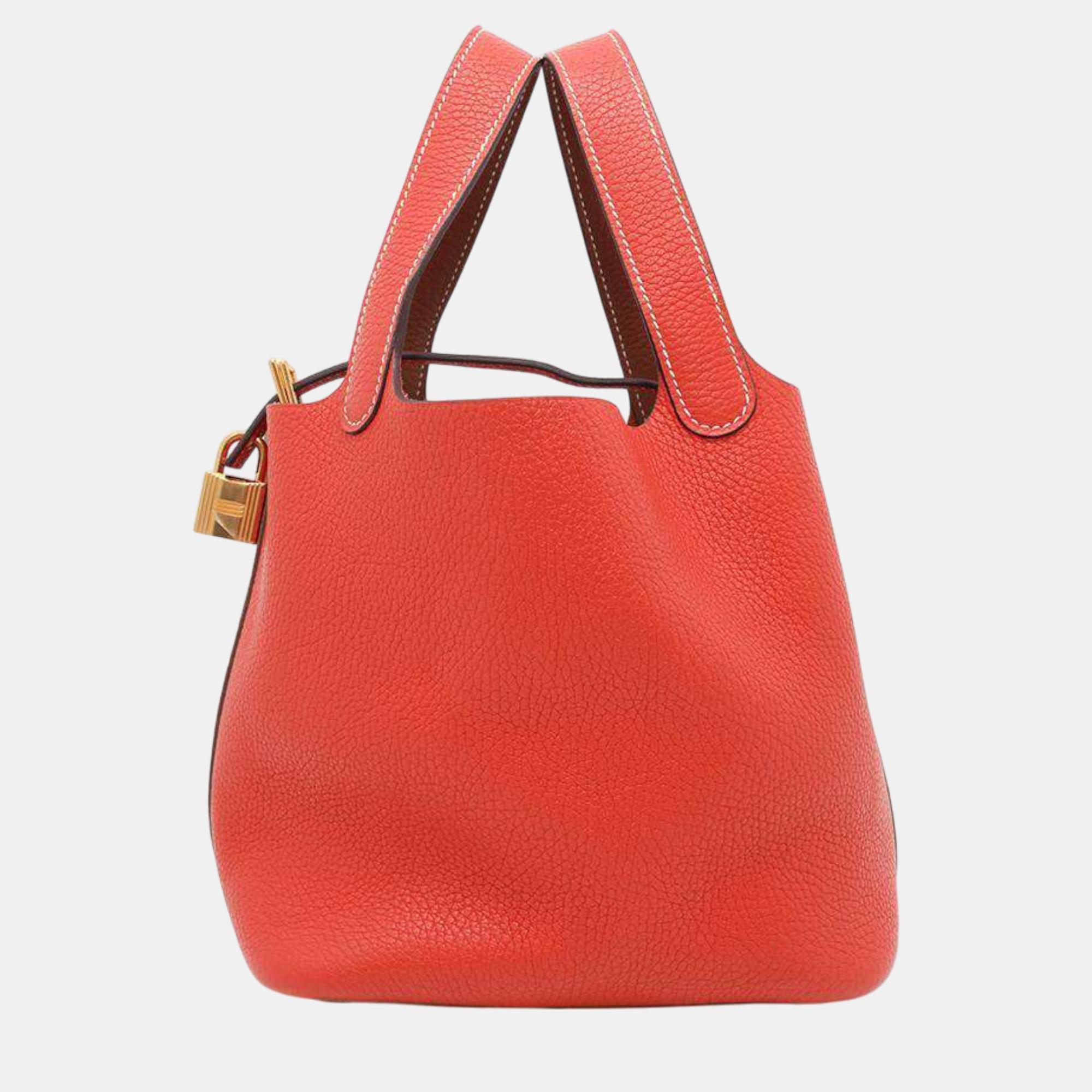 

Hermes Casaque Rouge Dooku/Gold Taurillon Clemence Picotin Lock bag Size Pm, Red