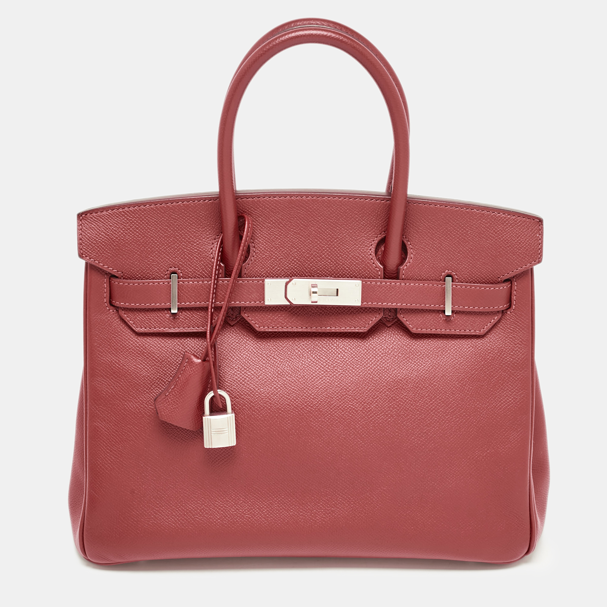 

Hermès Rouge Vif Epsom Leather Brushed Palladium Finish Birkin 30 Bag, Red