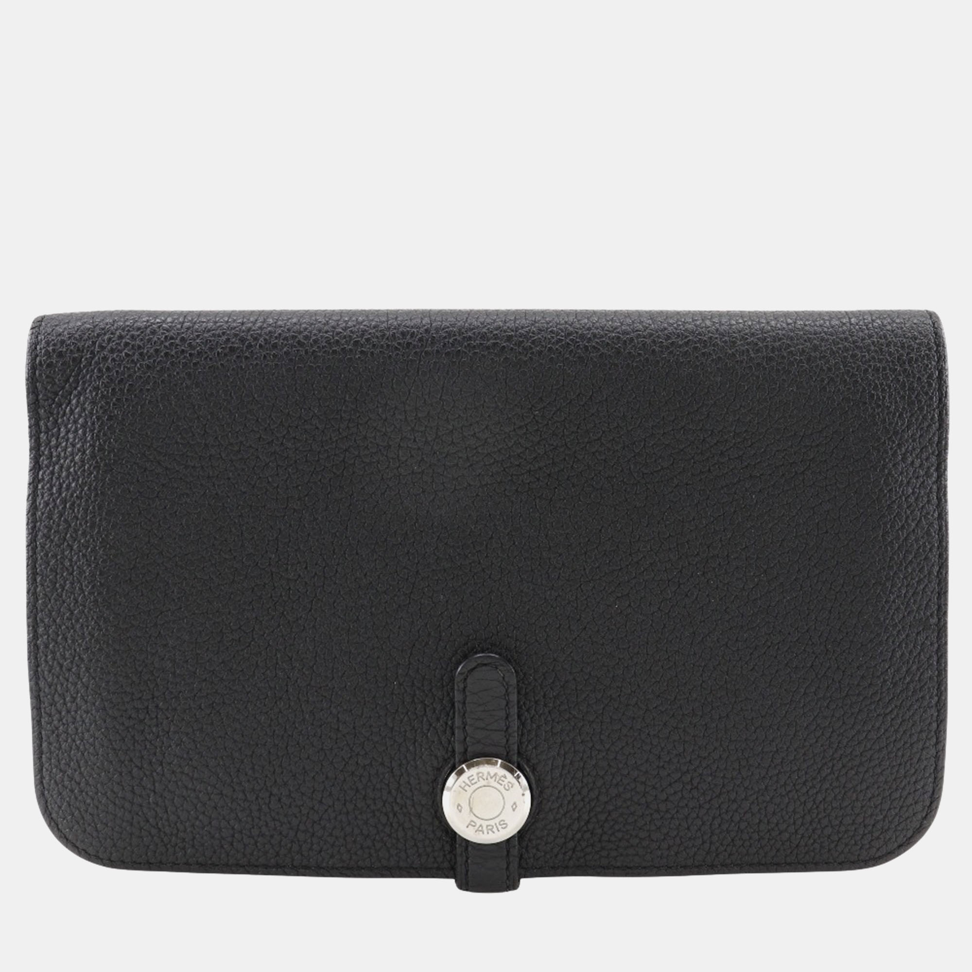 

Hermes Black Leather Dogon GM Long Wallet