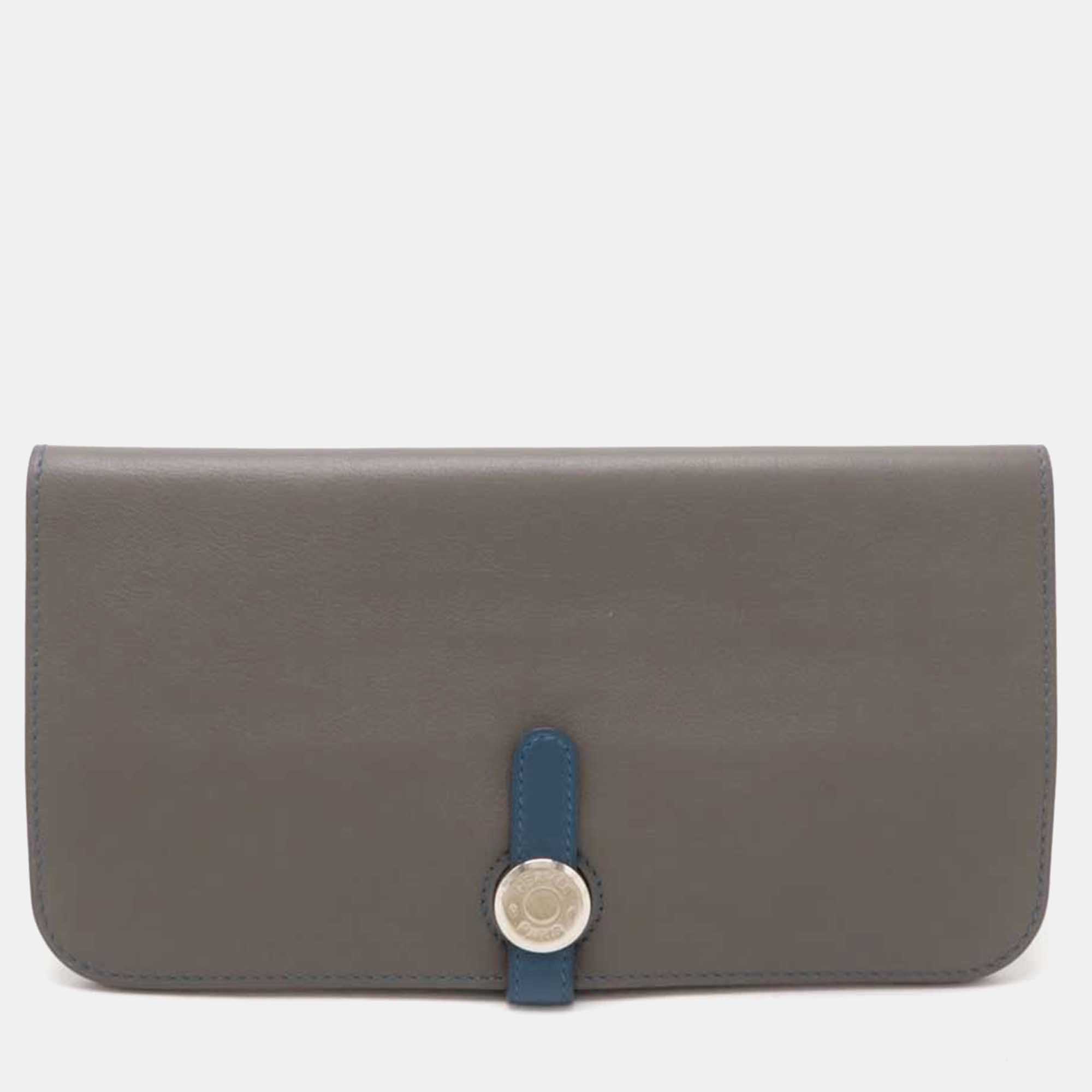 

Hermes Blue Grey Leather Dogon Long Bifold Wallet