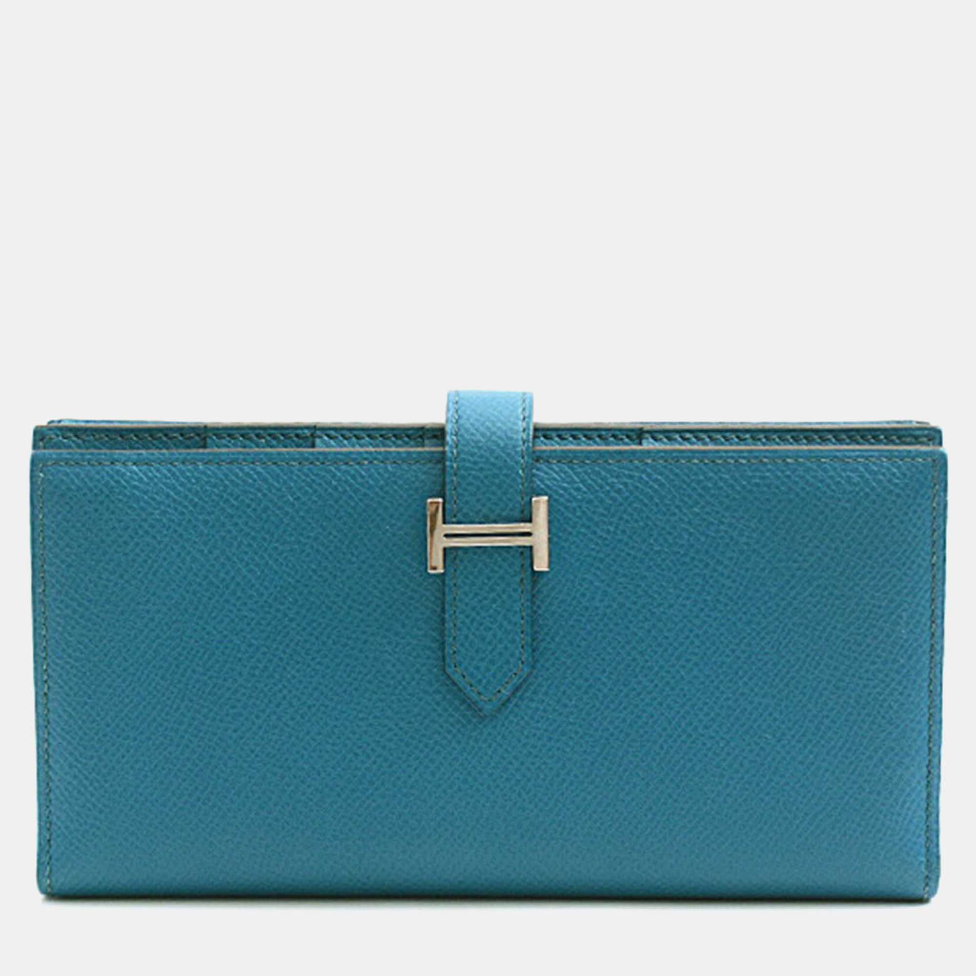 

Hermes Blue Leather Bearn Souffle Long Wallet