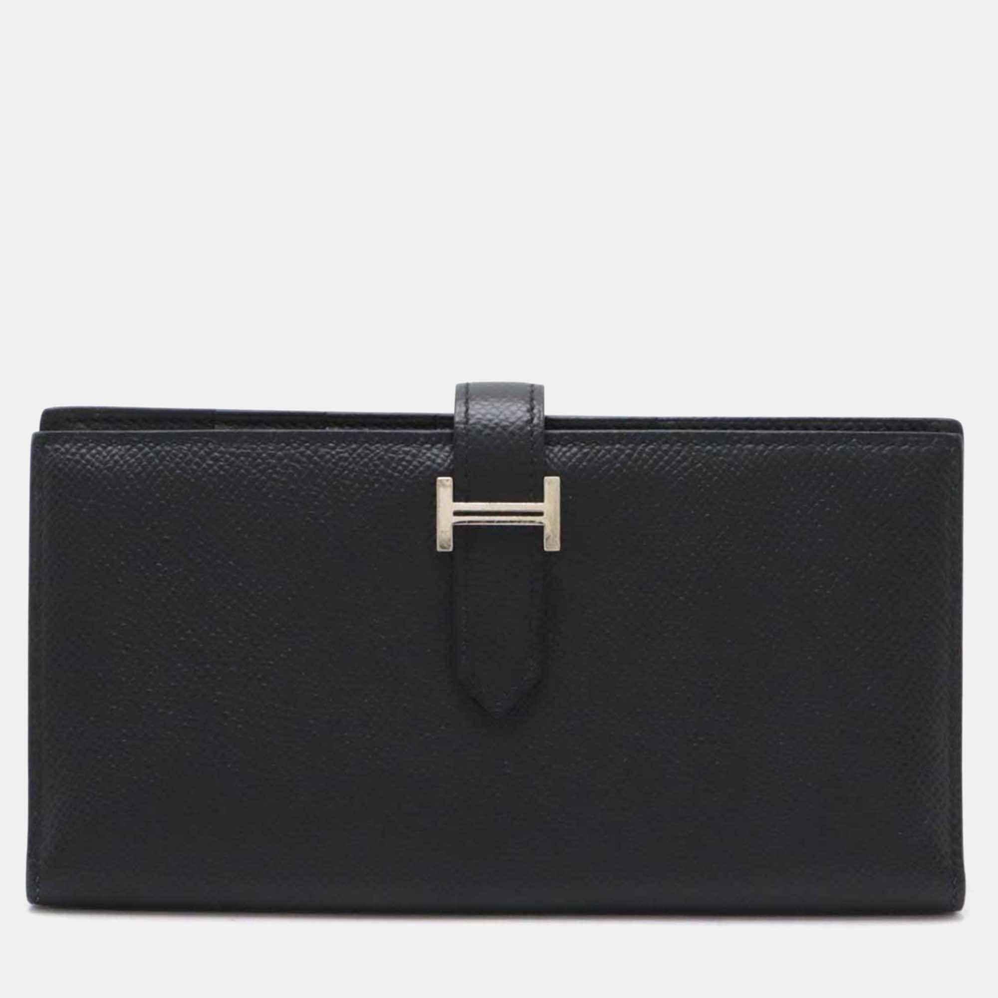 

Hermes Black Leather Bearn Souffle Wallet