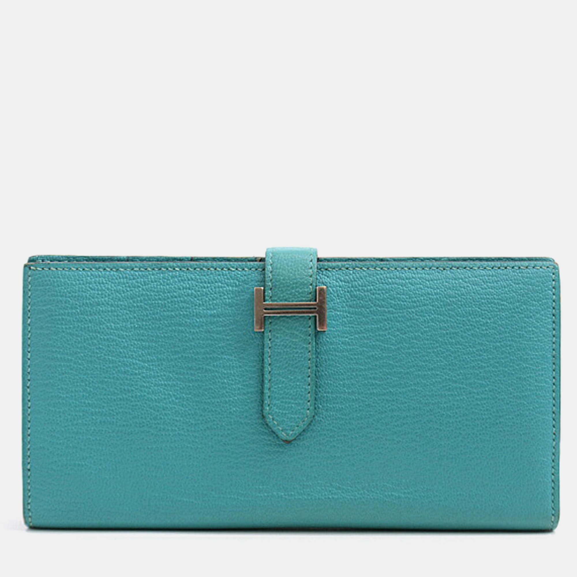 

Hermes Leather Chevre Turquoise Bearn Wallet, Blue