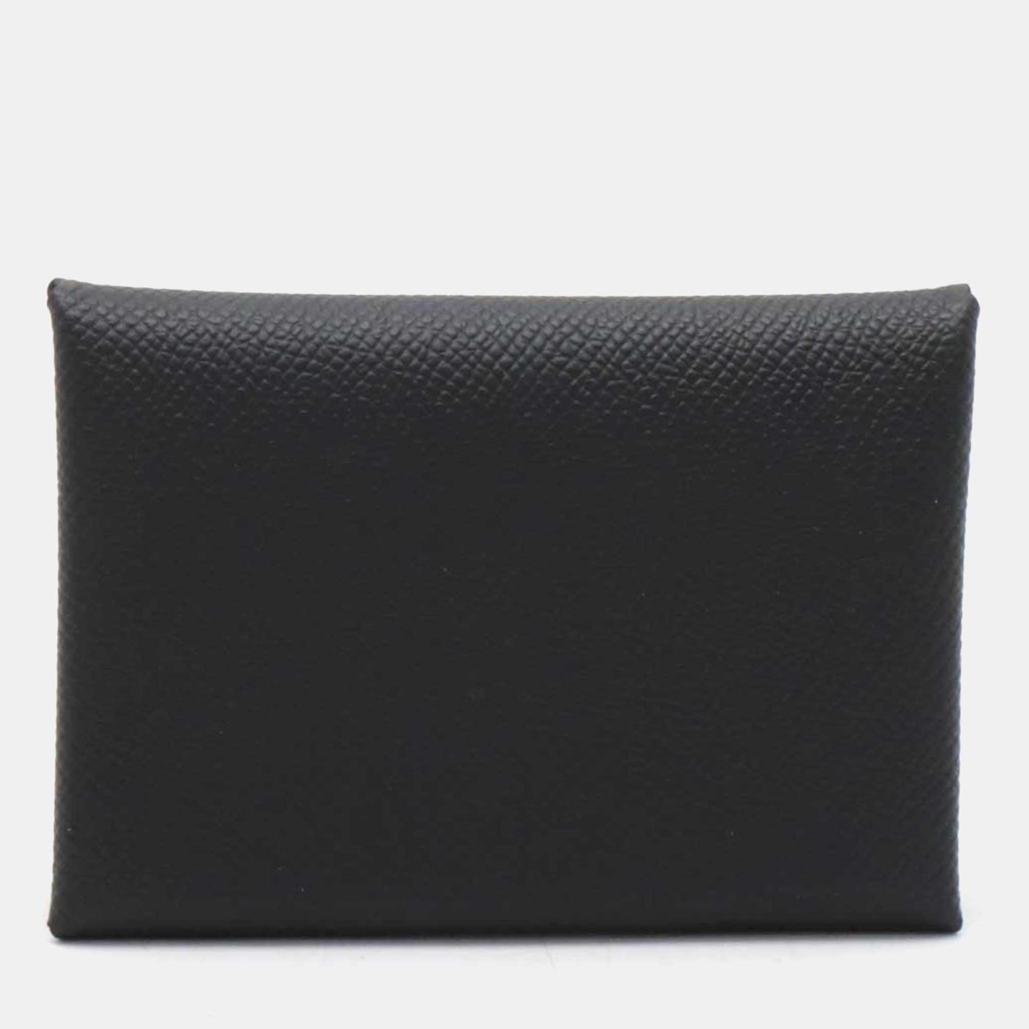 

Hermes Black Leather Calvi Duo Card Case