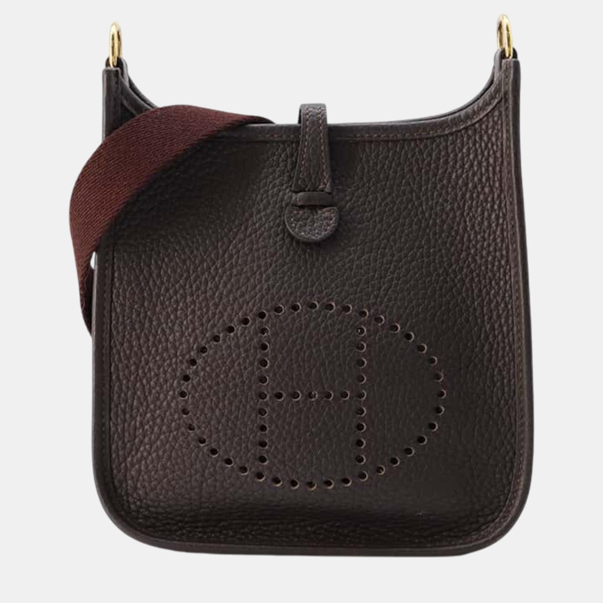 

Hermes Ebene Taurillon Clemence Leather Evelyne TPM Crossbody Bag, Brown