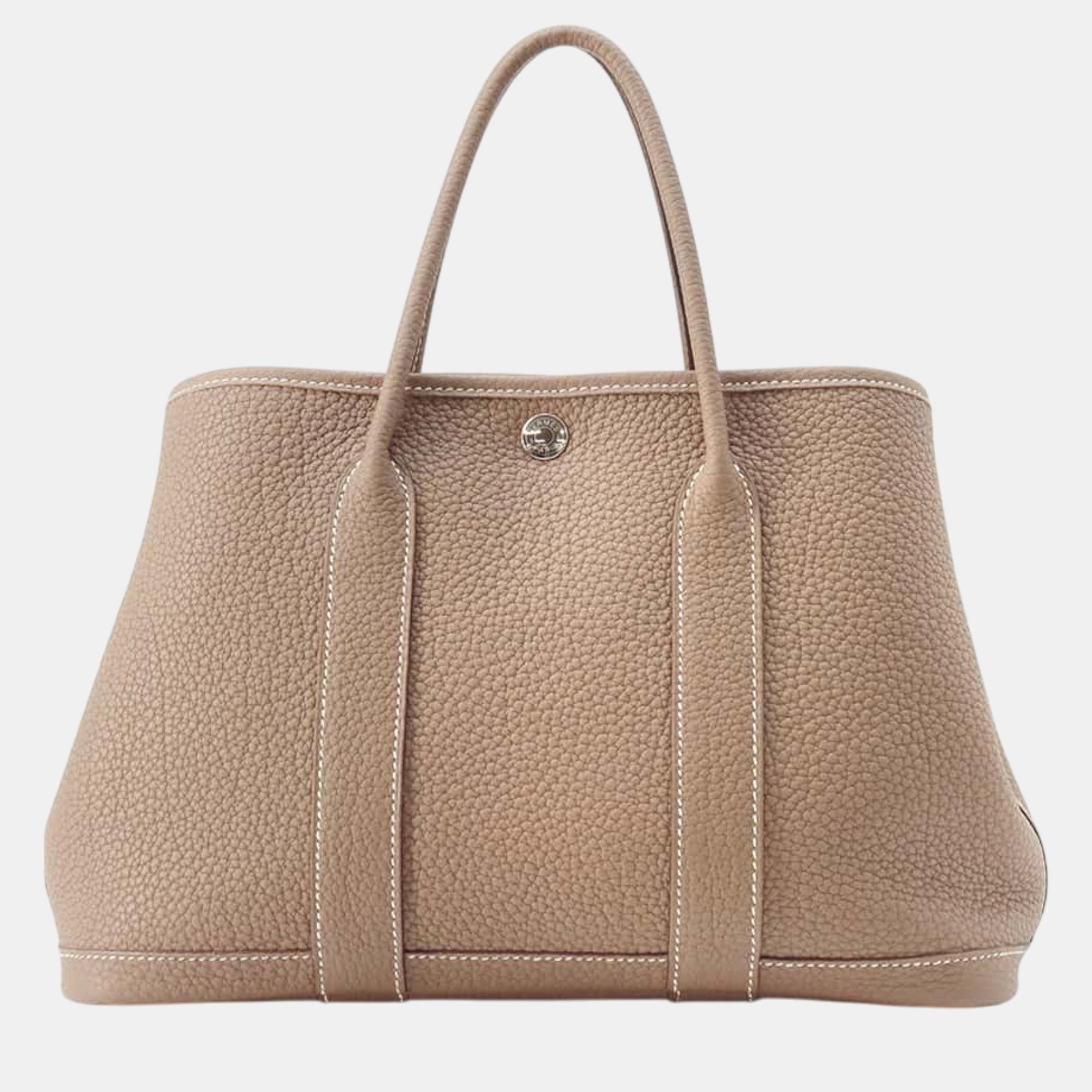 

Hermes Etoupe Negonda Leather Garden Party TPM Bag, Beige