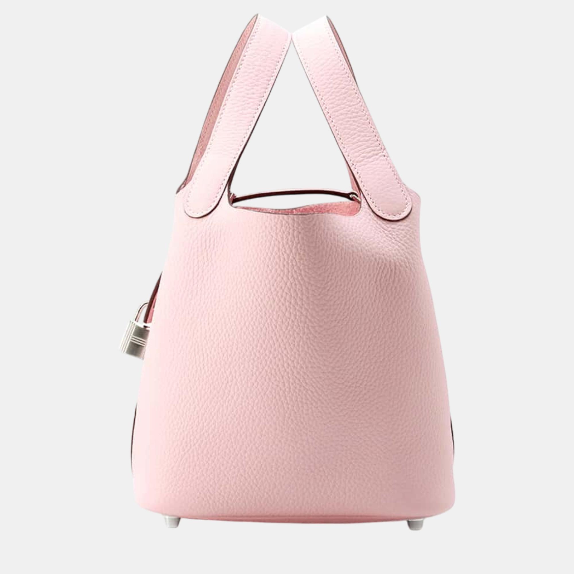 

Hermes Rose Sakura Taurillon Clemence Picotin Lock PM Bag, Pink