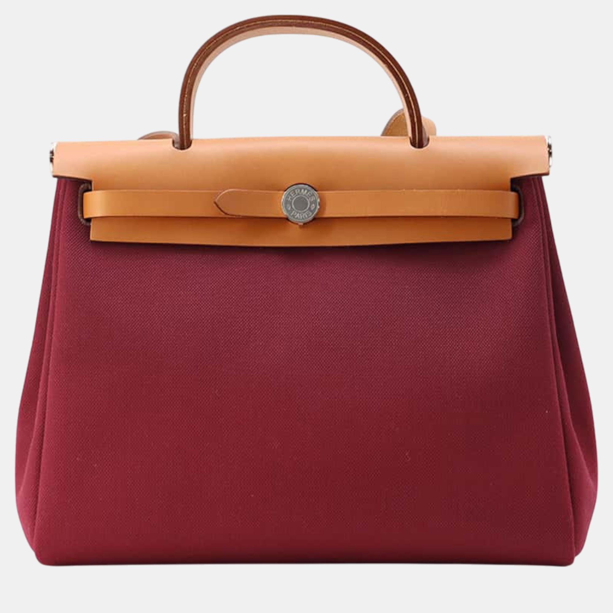 

Hermes Bordeaux/Brown Toile Military Vache Leather Herbag Zip Hunter PM Bag