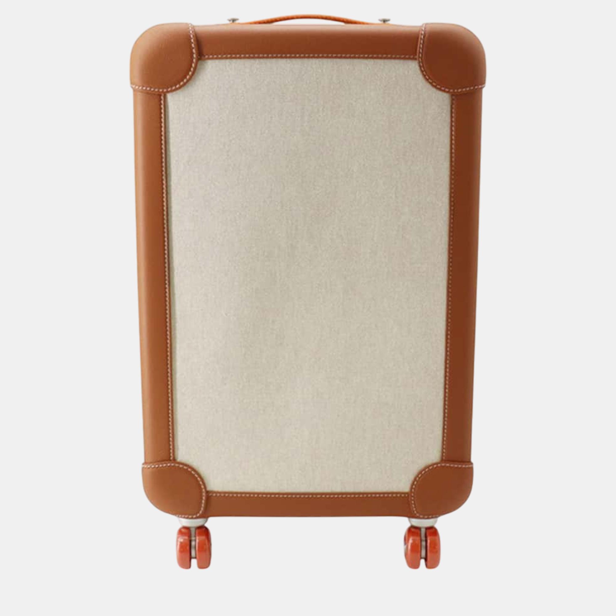 

Hermes Rolling Mobility Suitcase Ecru/Beige/Fauve/Orange Toile H Plume Taurillon Legat