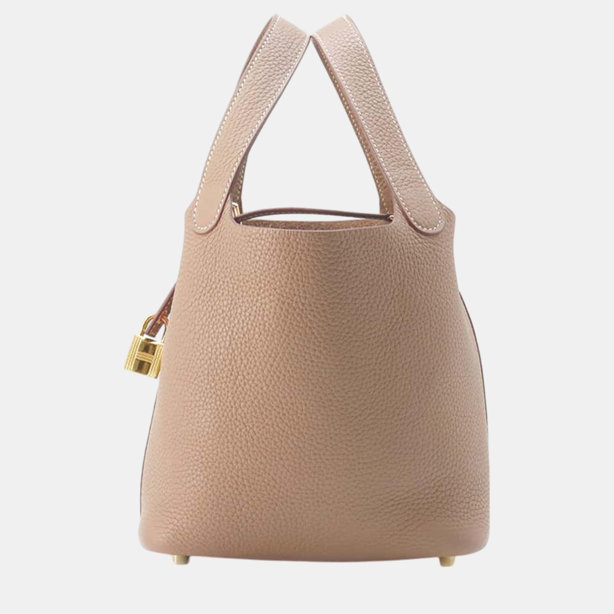 

Hermes Etoupe Taurillon Clemence Picotin Lock PM Bag, Beige