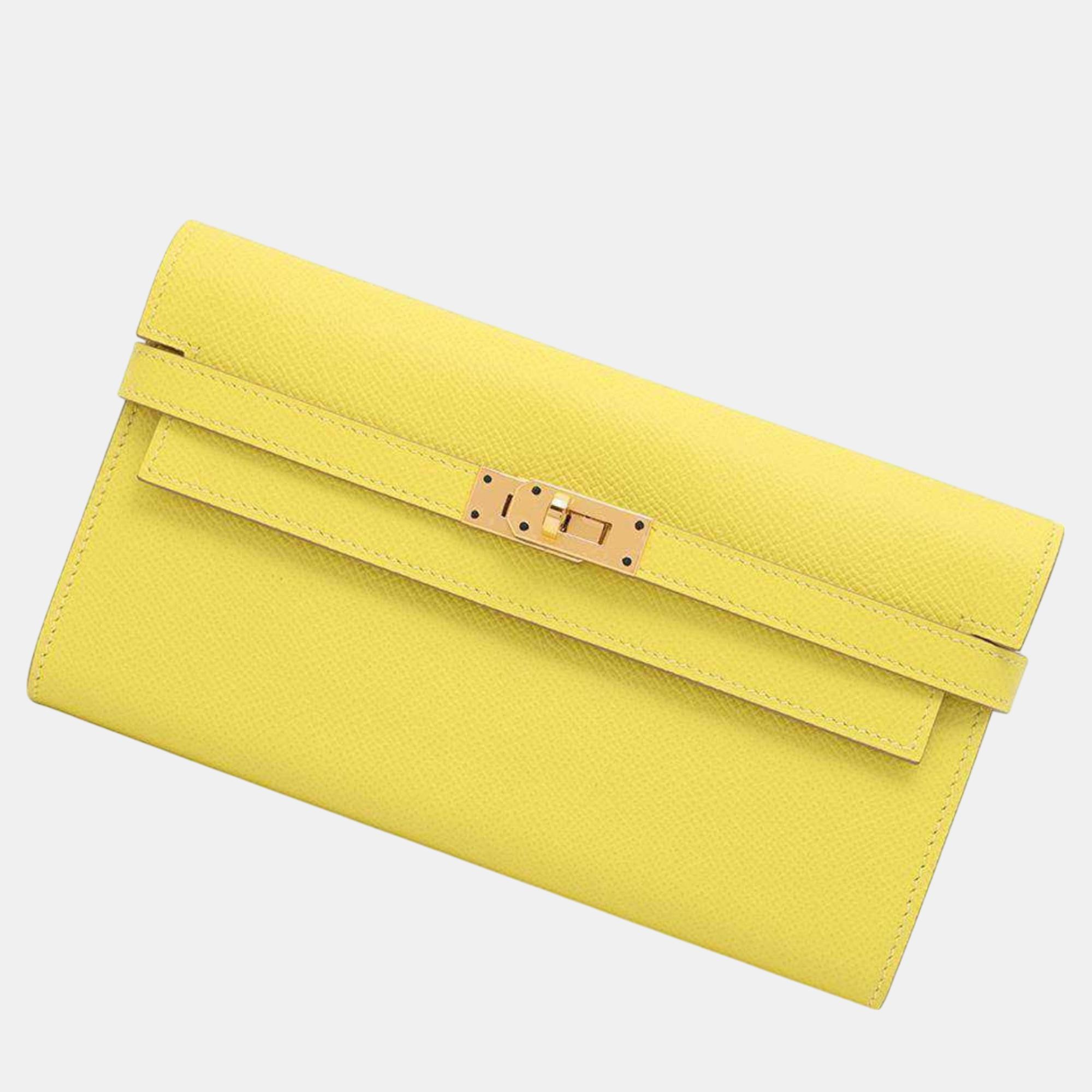 

Hermes Soufre Epsom Leather Kelly Longue Long Wallet, Yellow