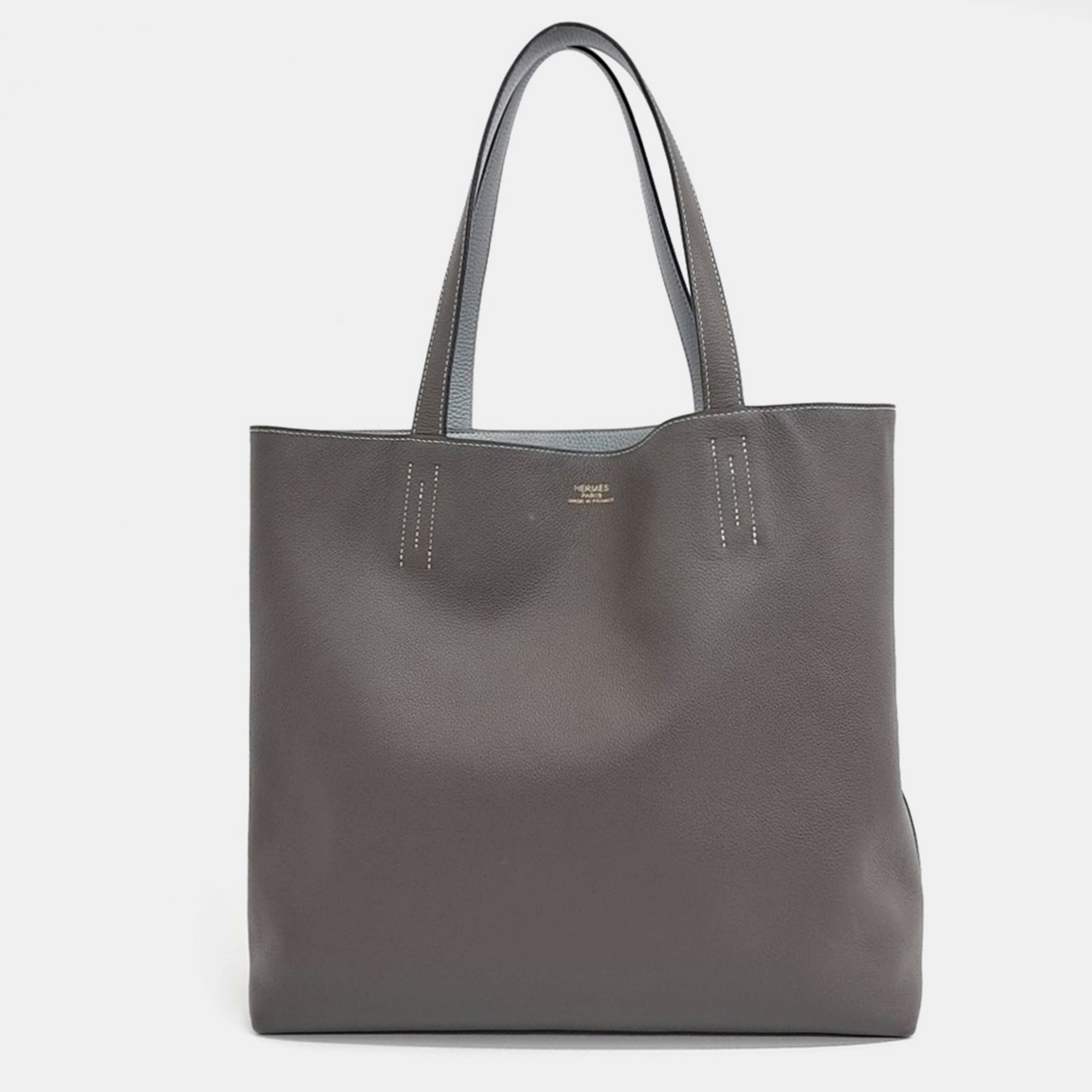 

Hermes Etoupe Leather Double Sens Reversible Tote Bag, Grey