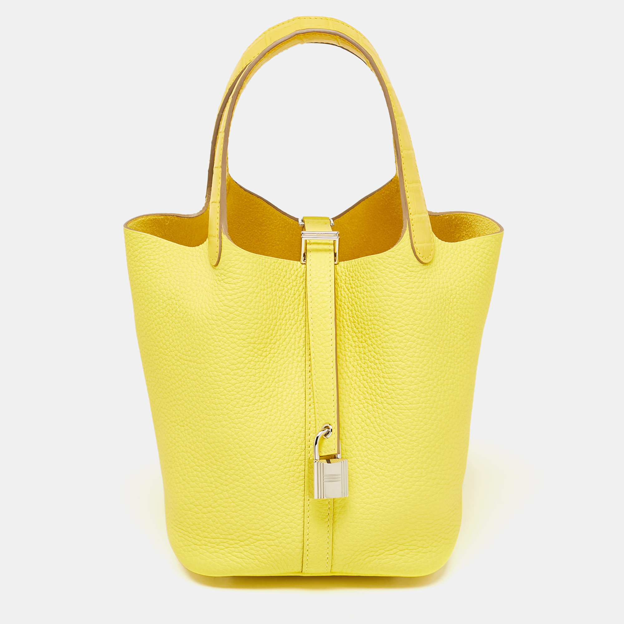 

Hermes Mimosa Taurillon Clemence Leather and Alligator Touch Picotin Lock 18 Bag, Yellow