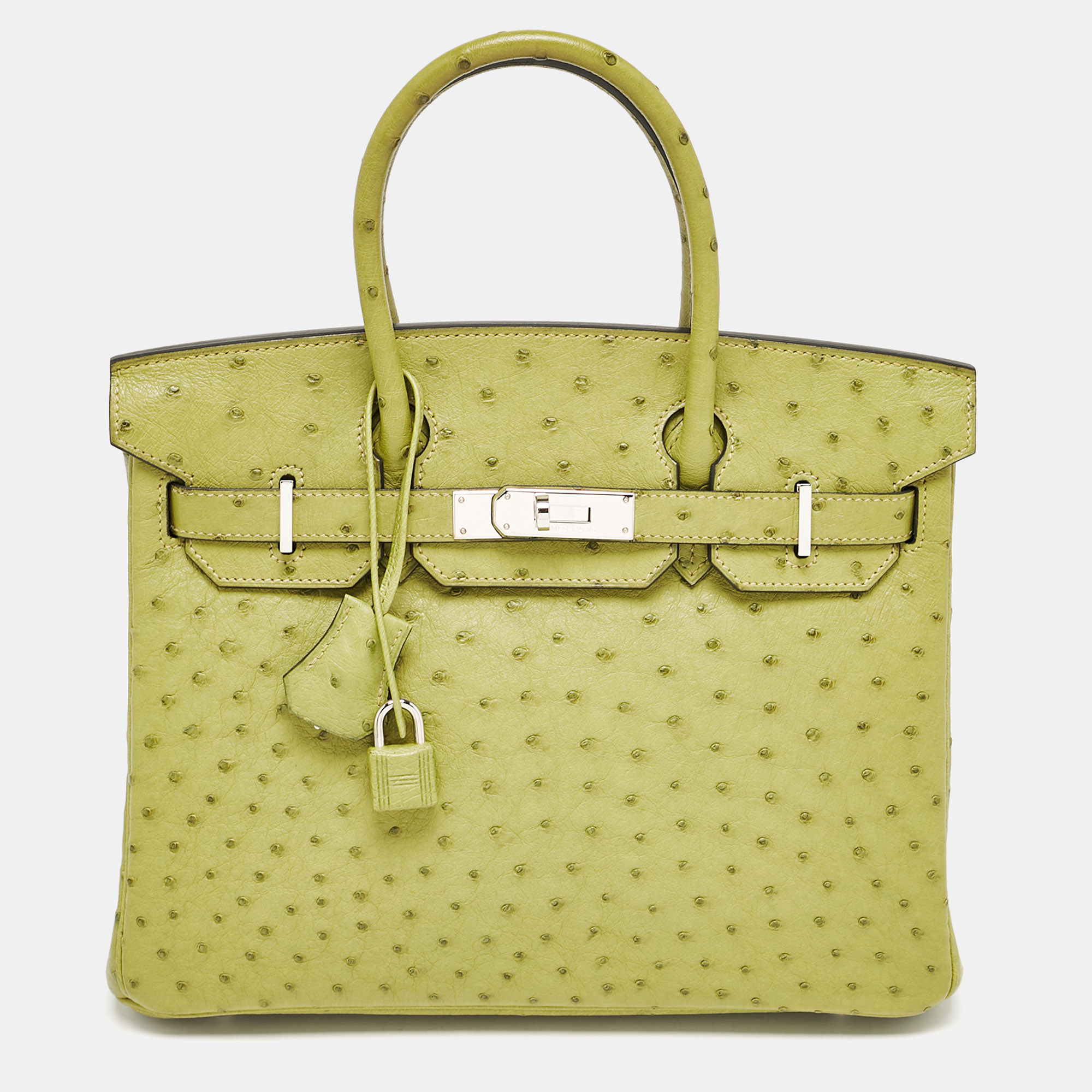 

Hermes Vert Anis Ostrich Palladium Finish Birkin 30 Bag, Green