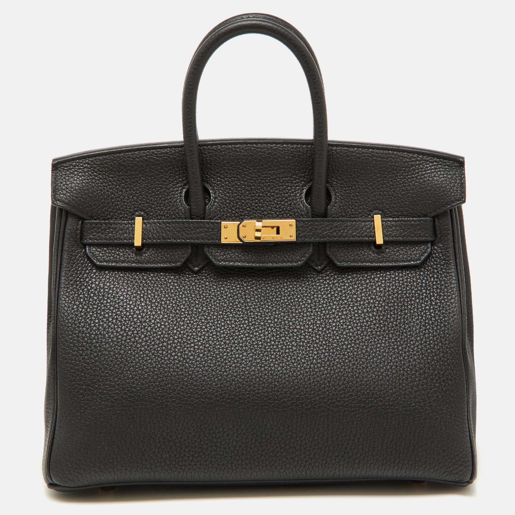 

Hermes Black Taurillon Togo Leather Gold Finished Birkin 25 Bag