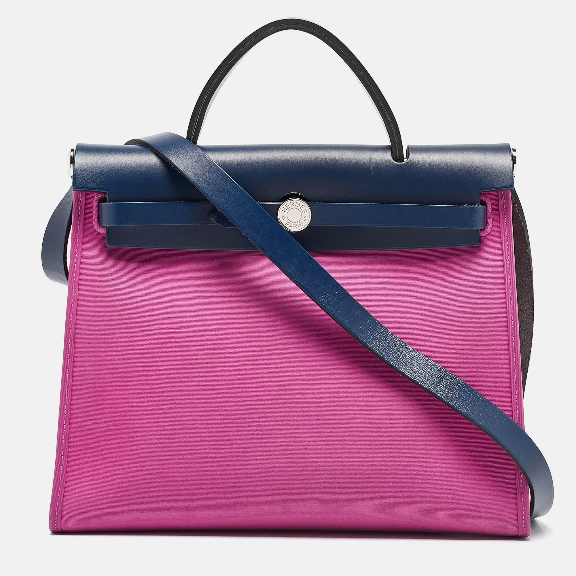 

Hermes Magnolia/Bleu Saphir Toile and Vache Hunter Herbag Zip 31 Bag, Pink