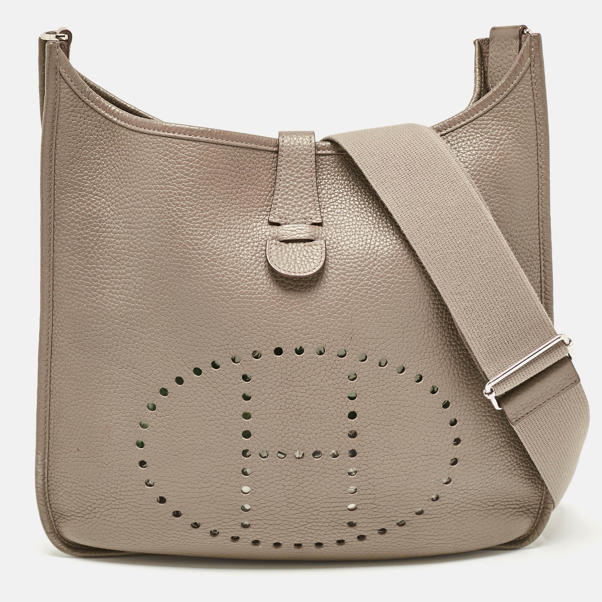 

Hermes Etain Togo Leather Evelyne III GM Bag, Grey