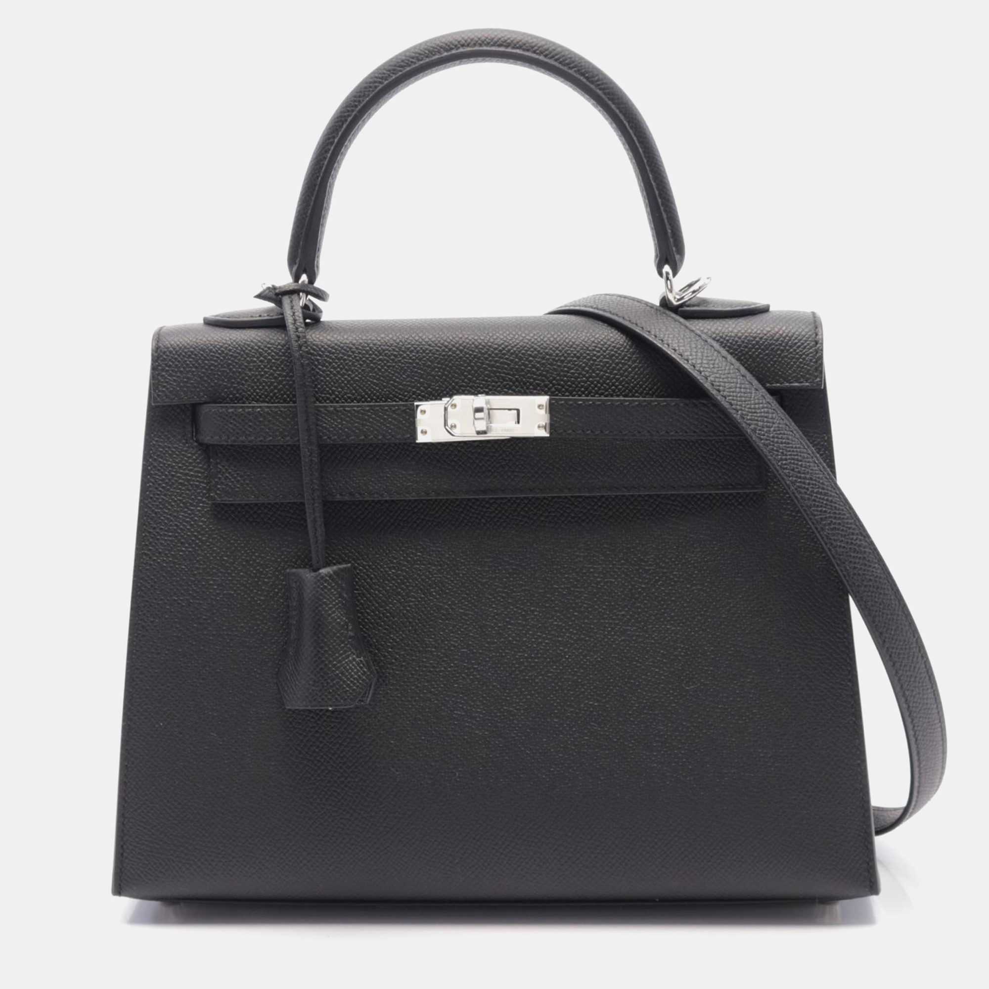 Hermes Black Leather Kelly 25 Tote Bag