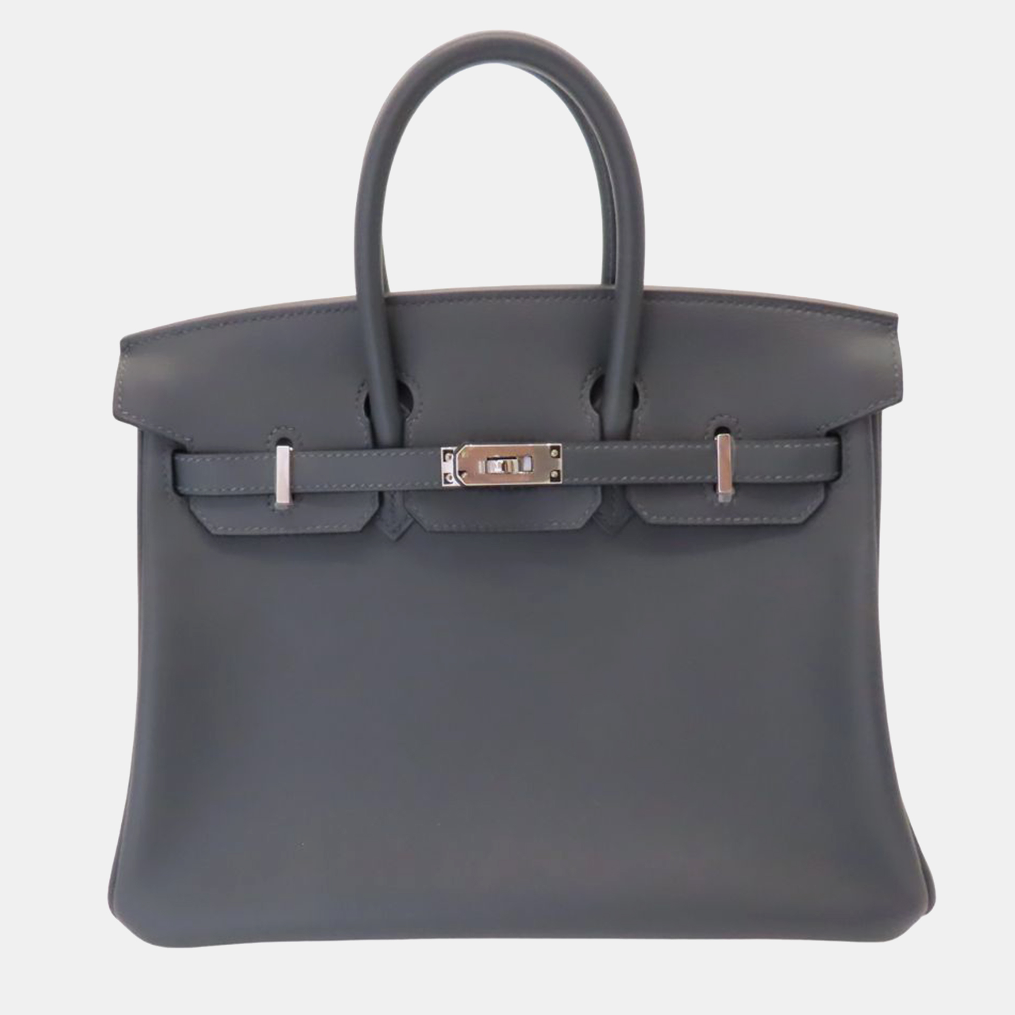 Hermes Dark Grey Leather Birkin 25 Tote Bag