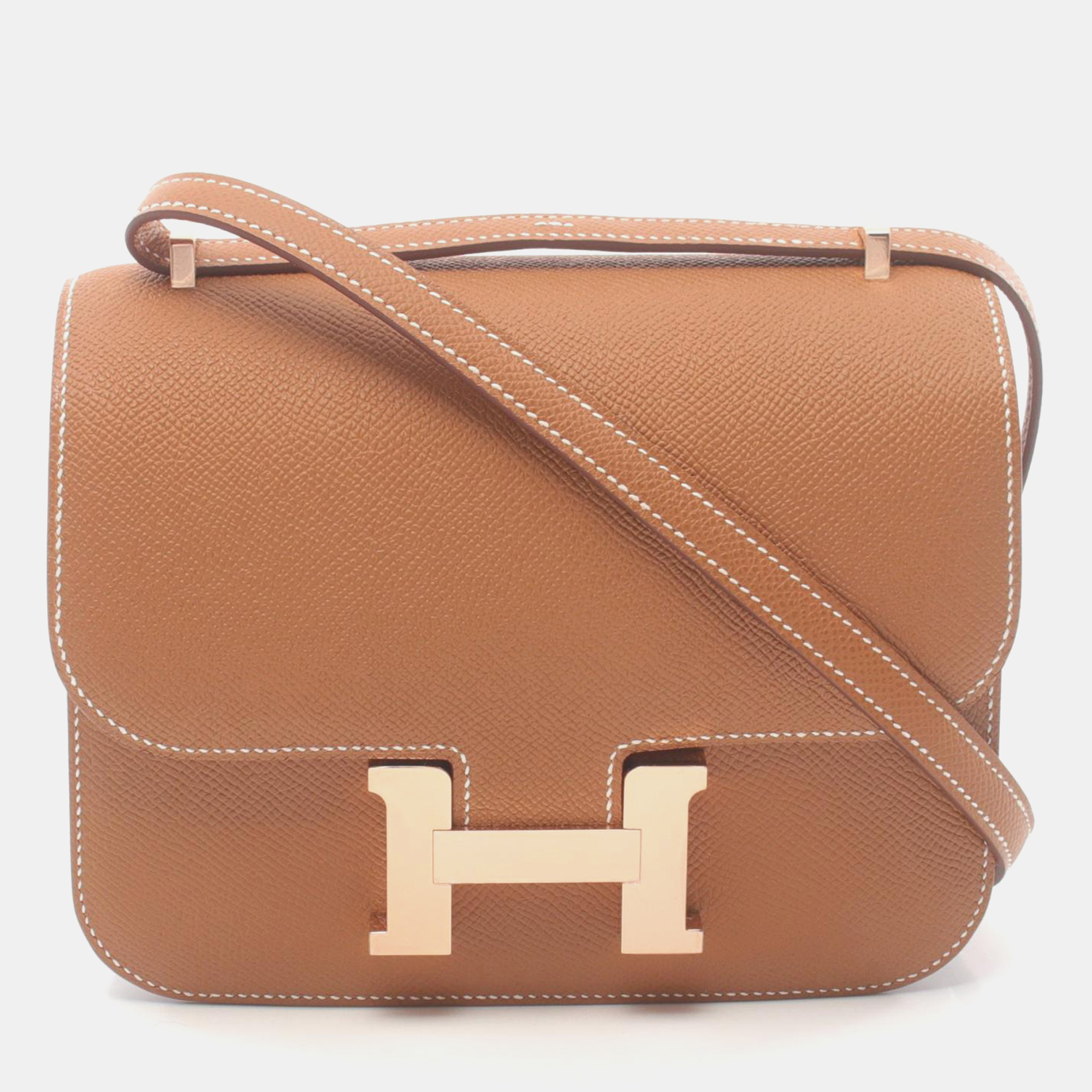 

Hermes Brown/Gold Leather Constance Mini Shoulder Bag