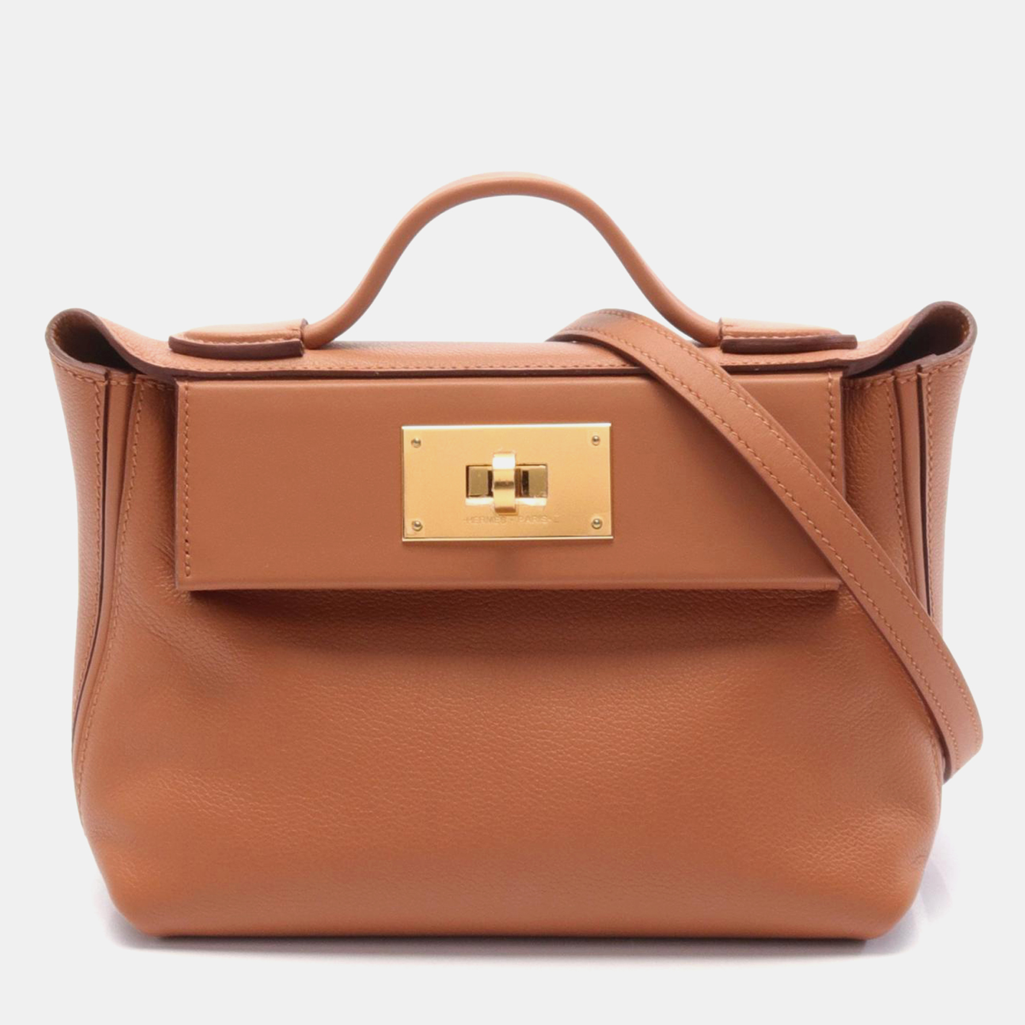 

Hermes Brown Gold Leather Mini Tote Bag