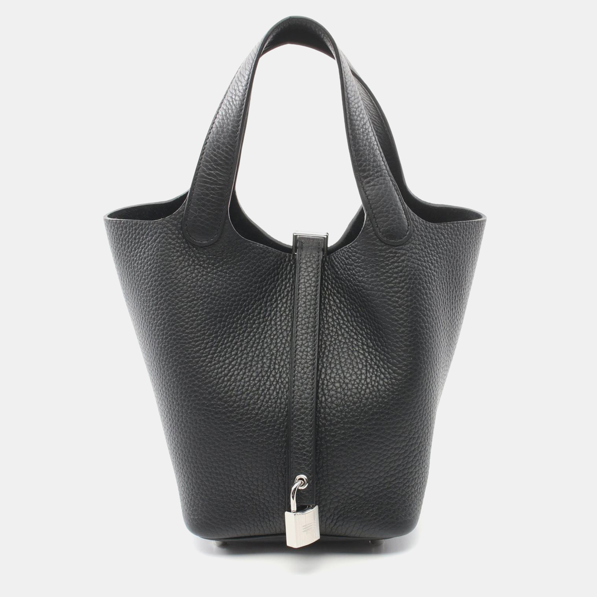 

Hermes Black Leather Picotin Lock PM Tote Bag