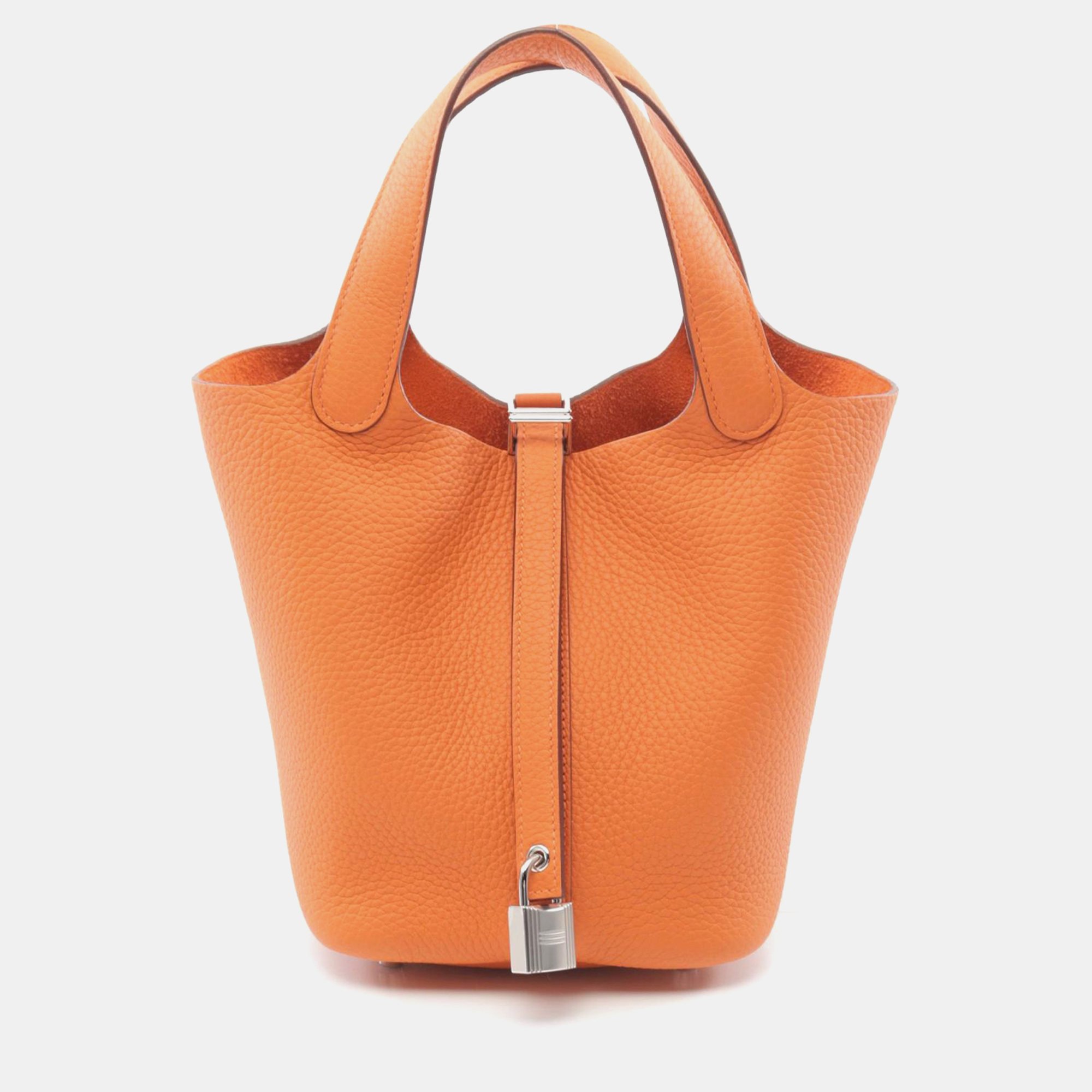 

Hermes Orange Leather Picotin Lock PM Tote Bag