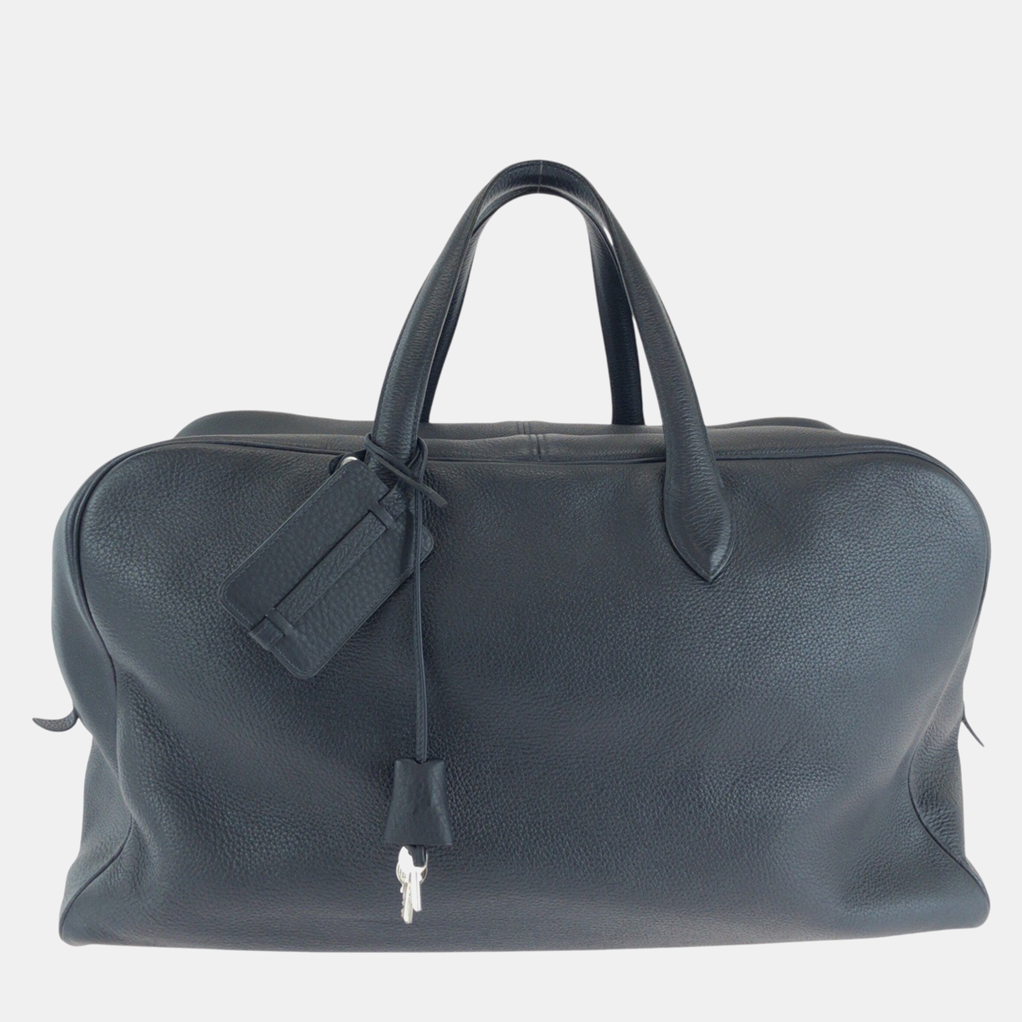 

Hermes Blue Leather Victoria 50 Boston Bag