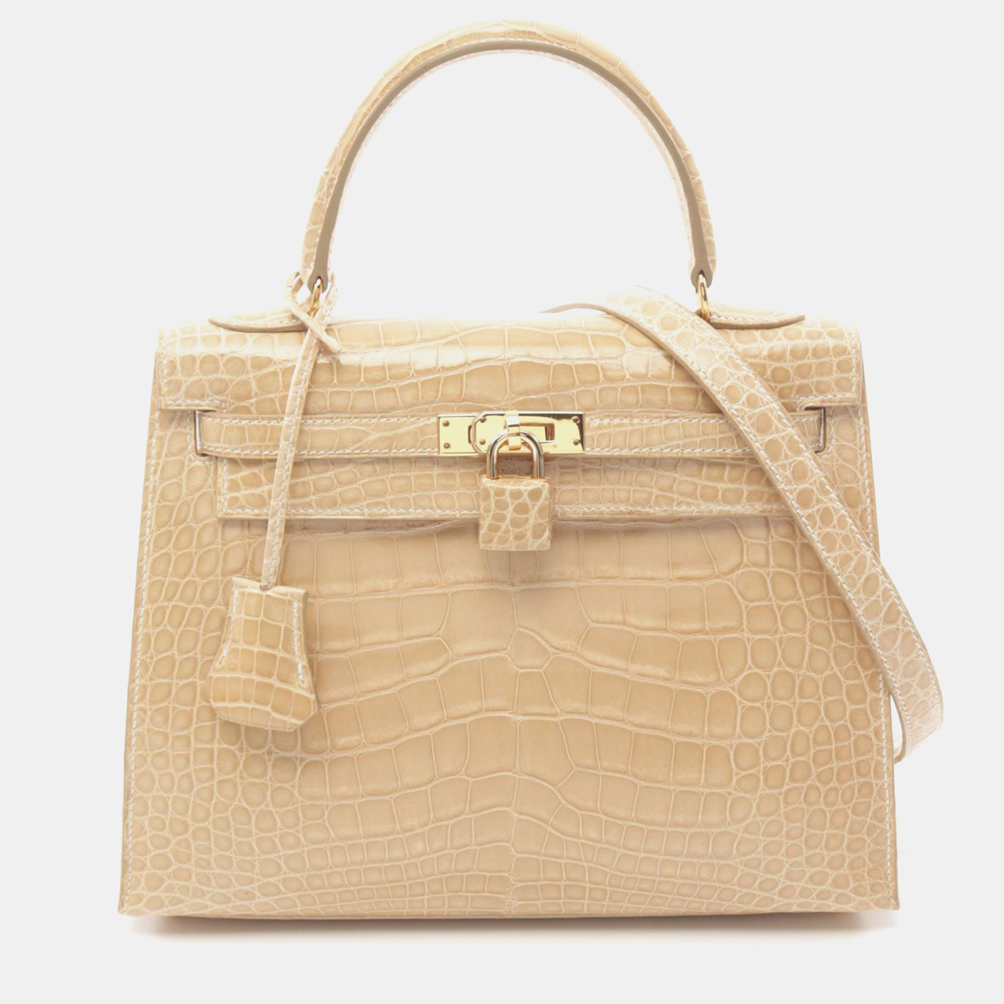 Hermes Beige Alligator Leather Kelly 25 Tote Bag