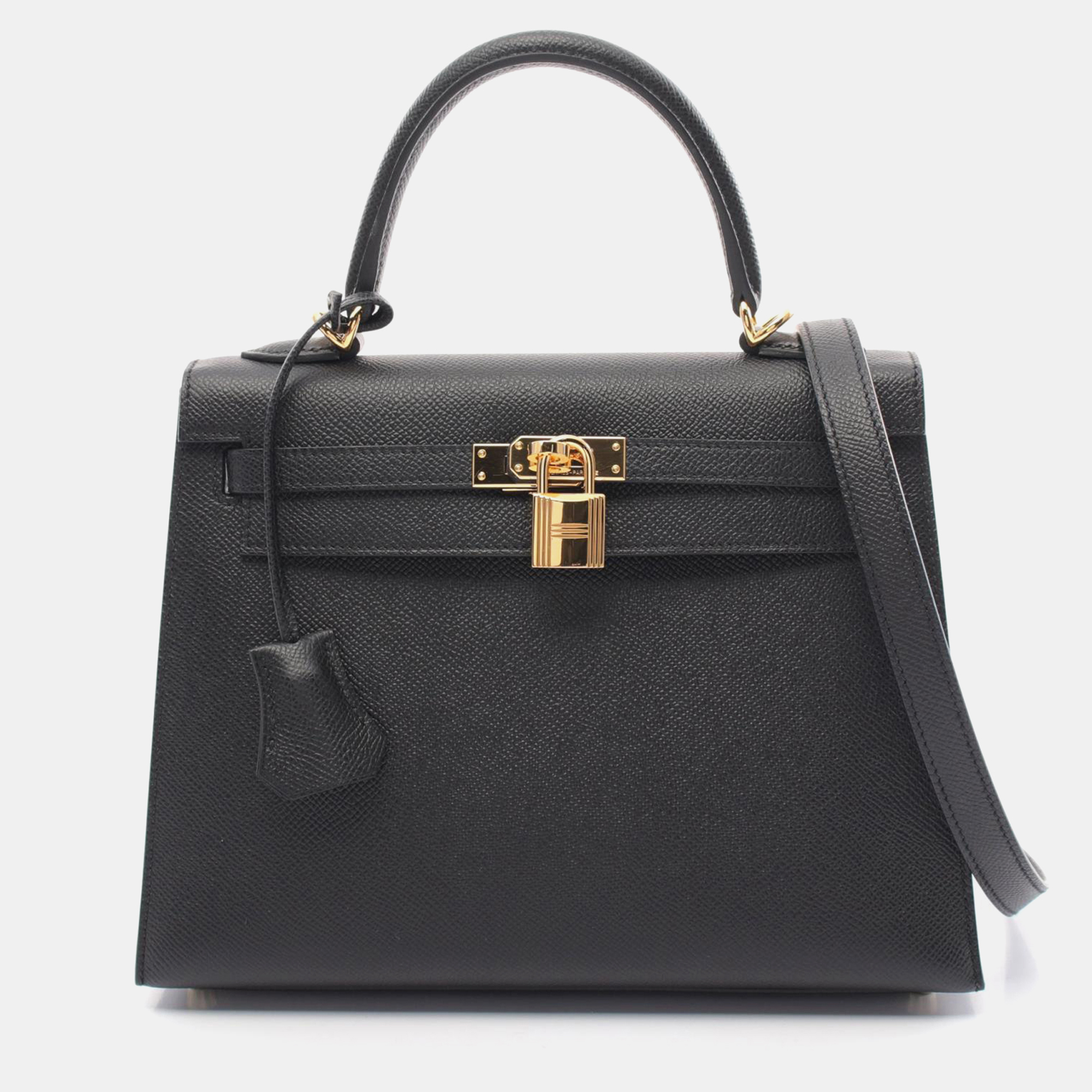 

Hermes Black Leather Kelly 25 Tote Bag