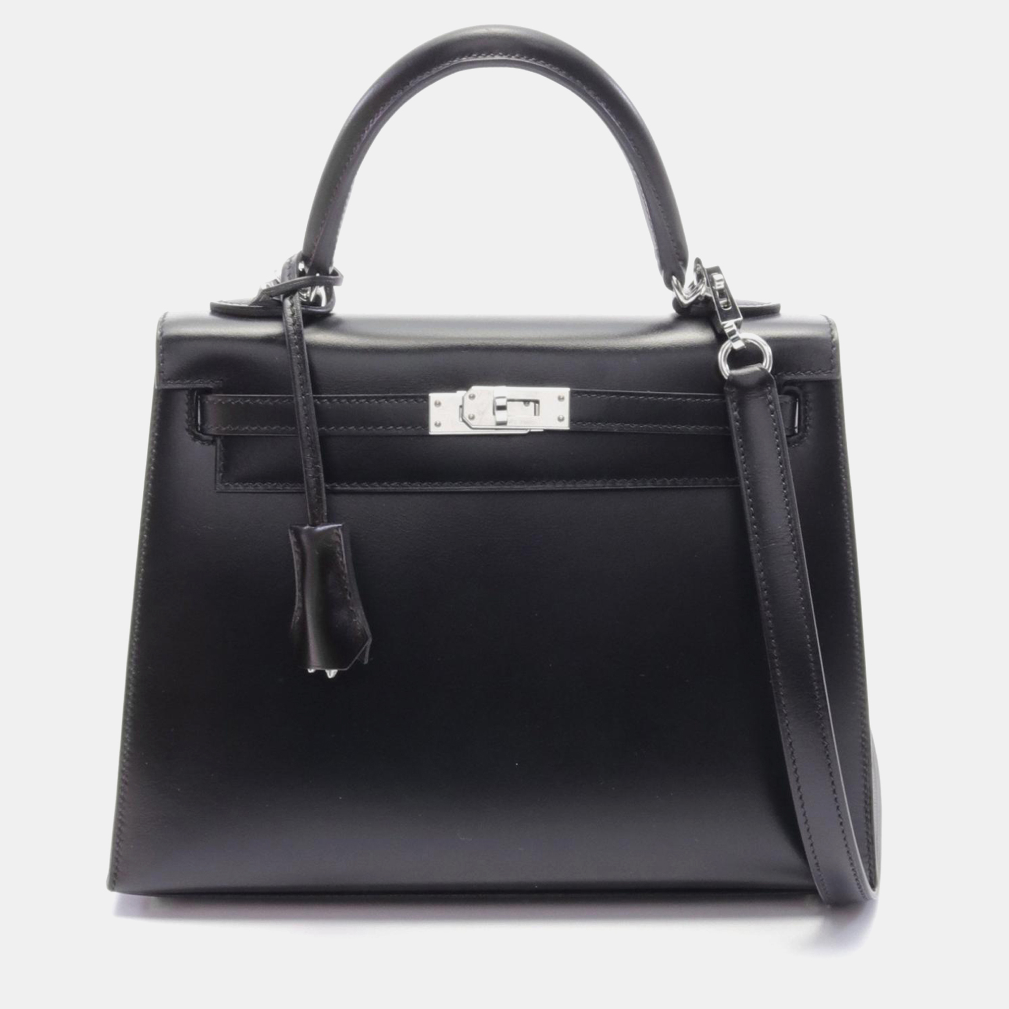 

Hermes Black Leather Kelly 25 Tote Bag