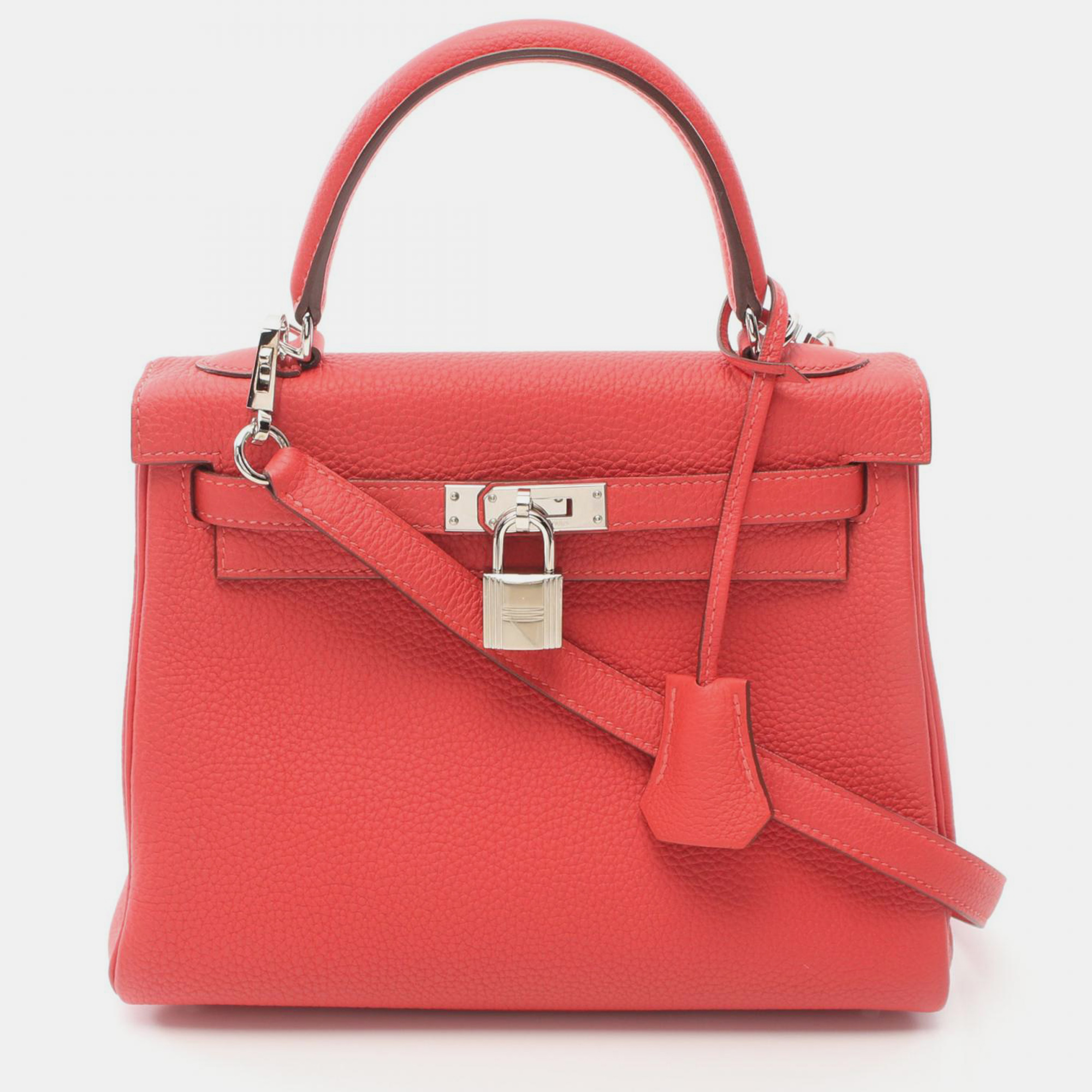 

Hermes Rouge Pivoine Leather Kelly 25 Tote Bag, Red