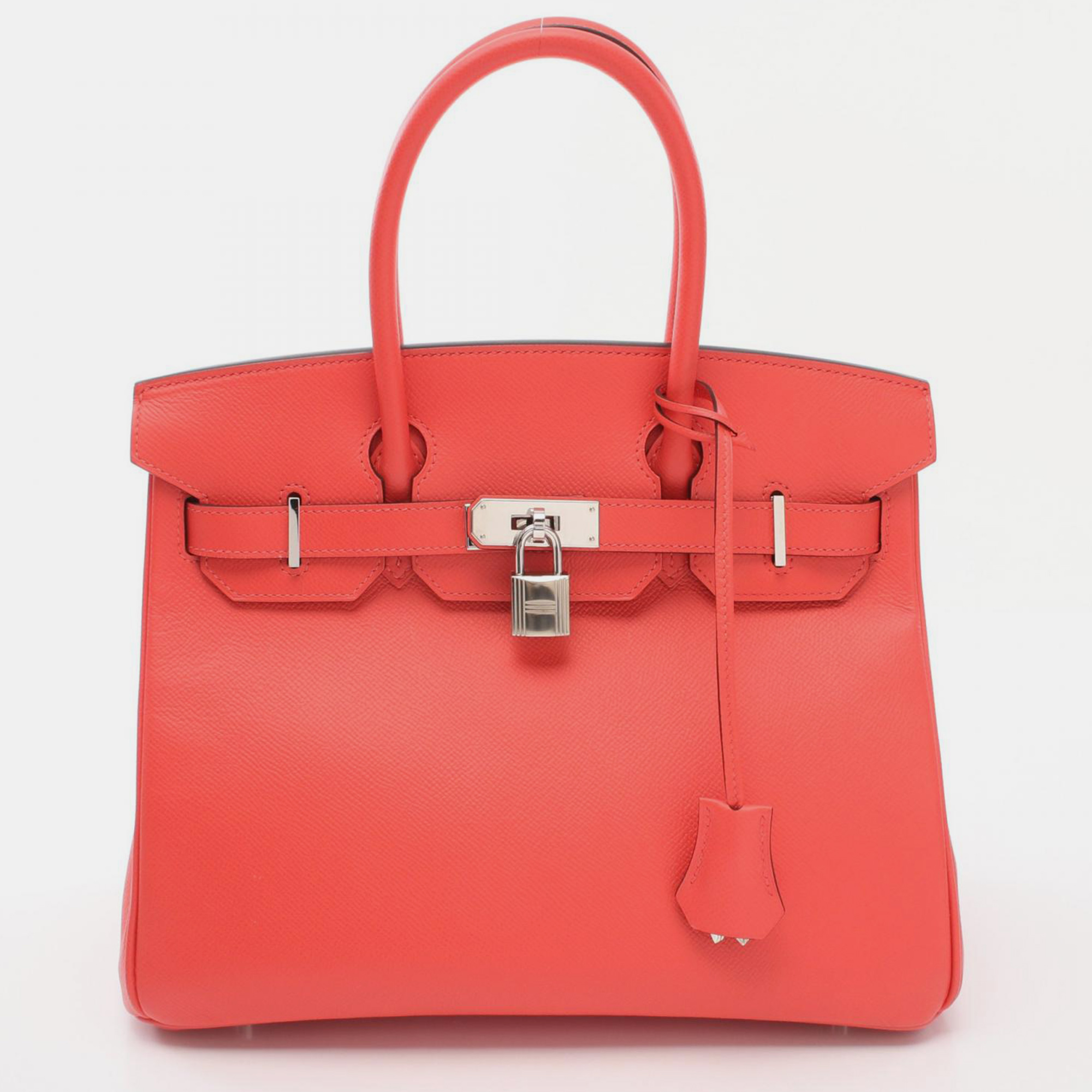 

Hermes Red Leather Birkin 30 Tote Bag