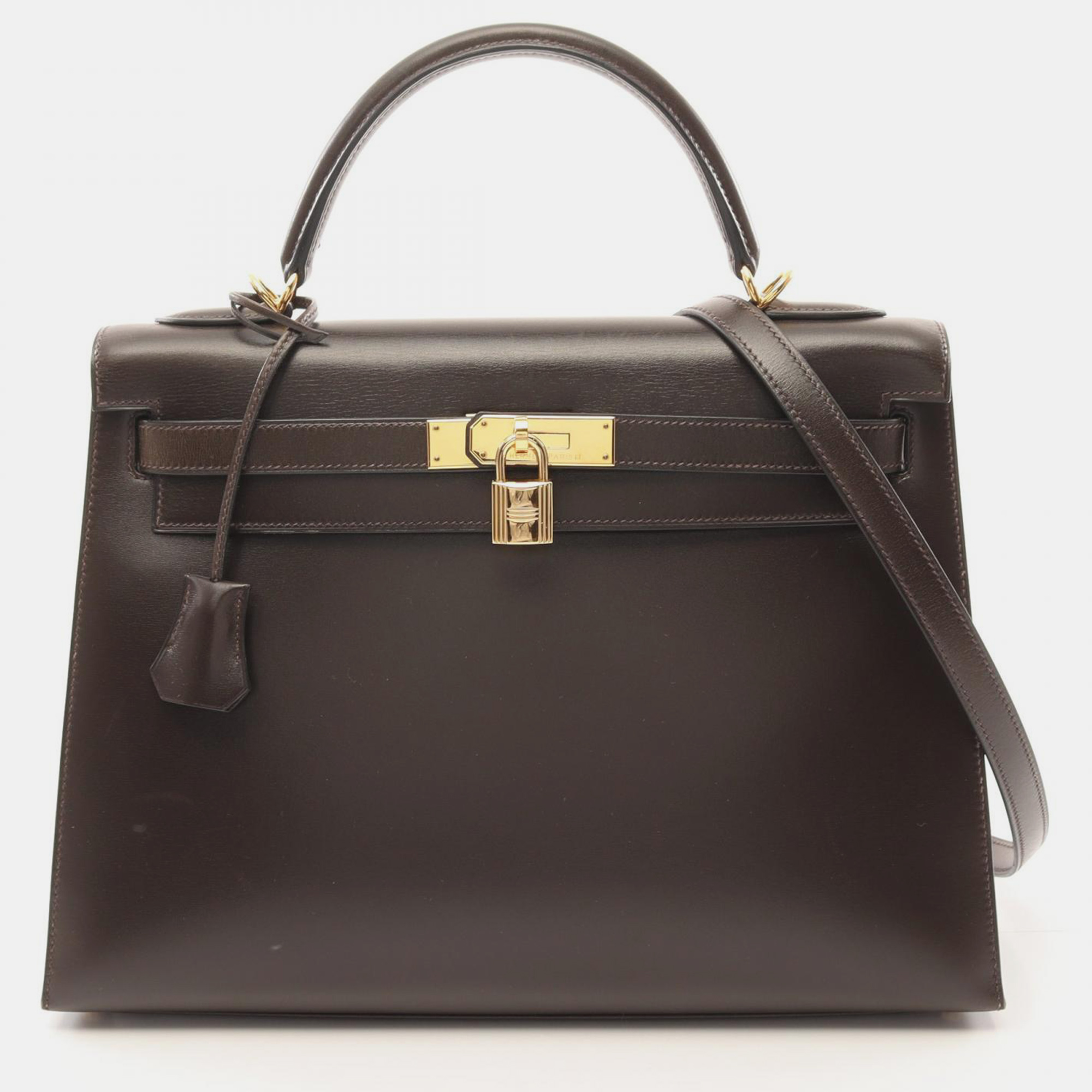 

Hermes Brown Leather Kelly 32 Tote Bag