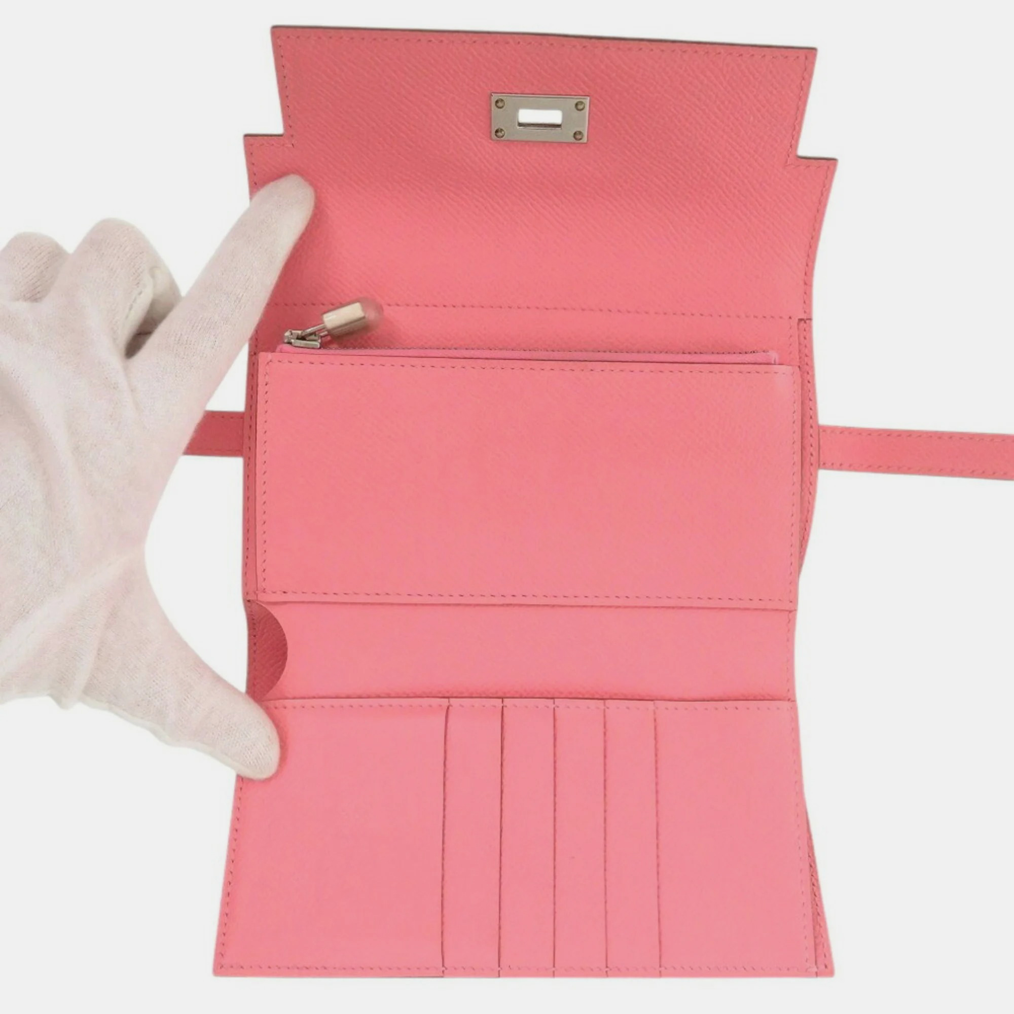 Hermes Rose Azalee Epsom Leather Medium Kelly Wallet 