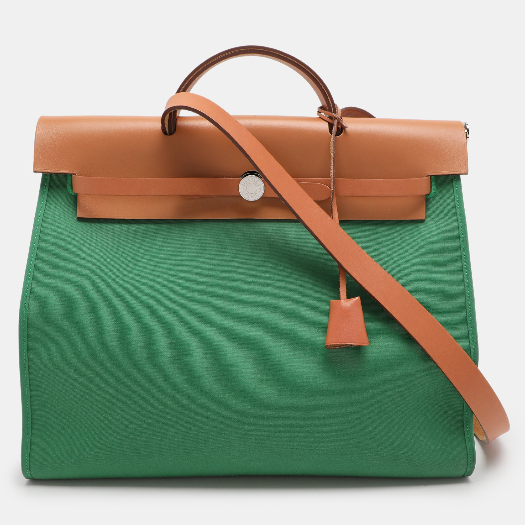 

Hermès Natural/Green Toile Canvas and Vache Hunter Leather Herbag Zip 39 Bag