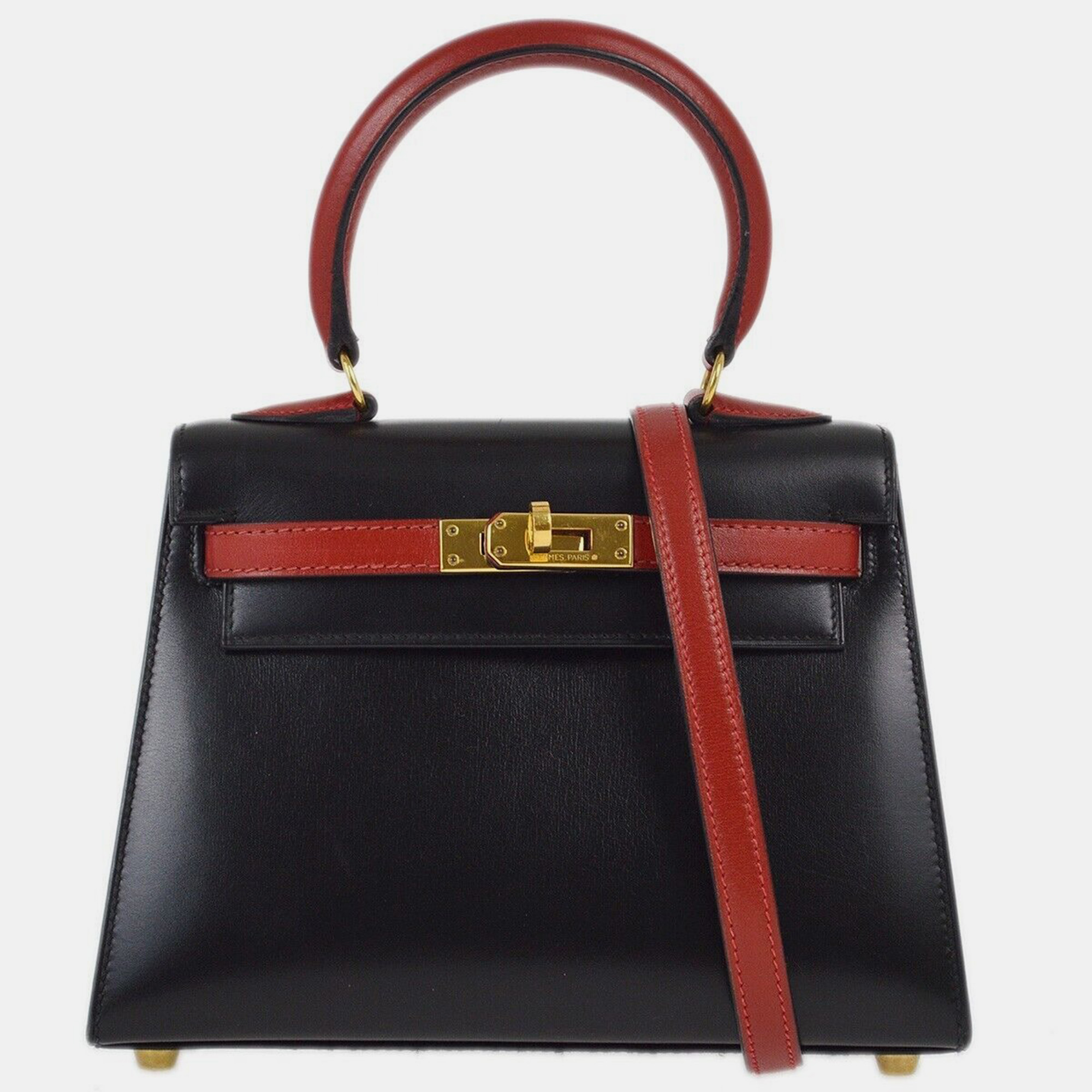 

Hermes Black Rouge Vif Box Calf Mini Kelly 20 Sellier 2Way Handbag