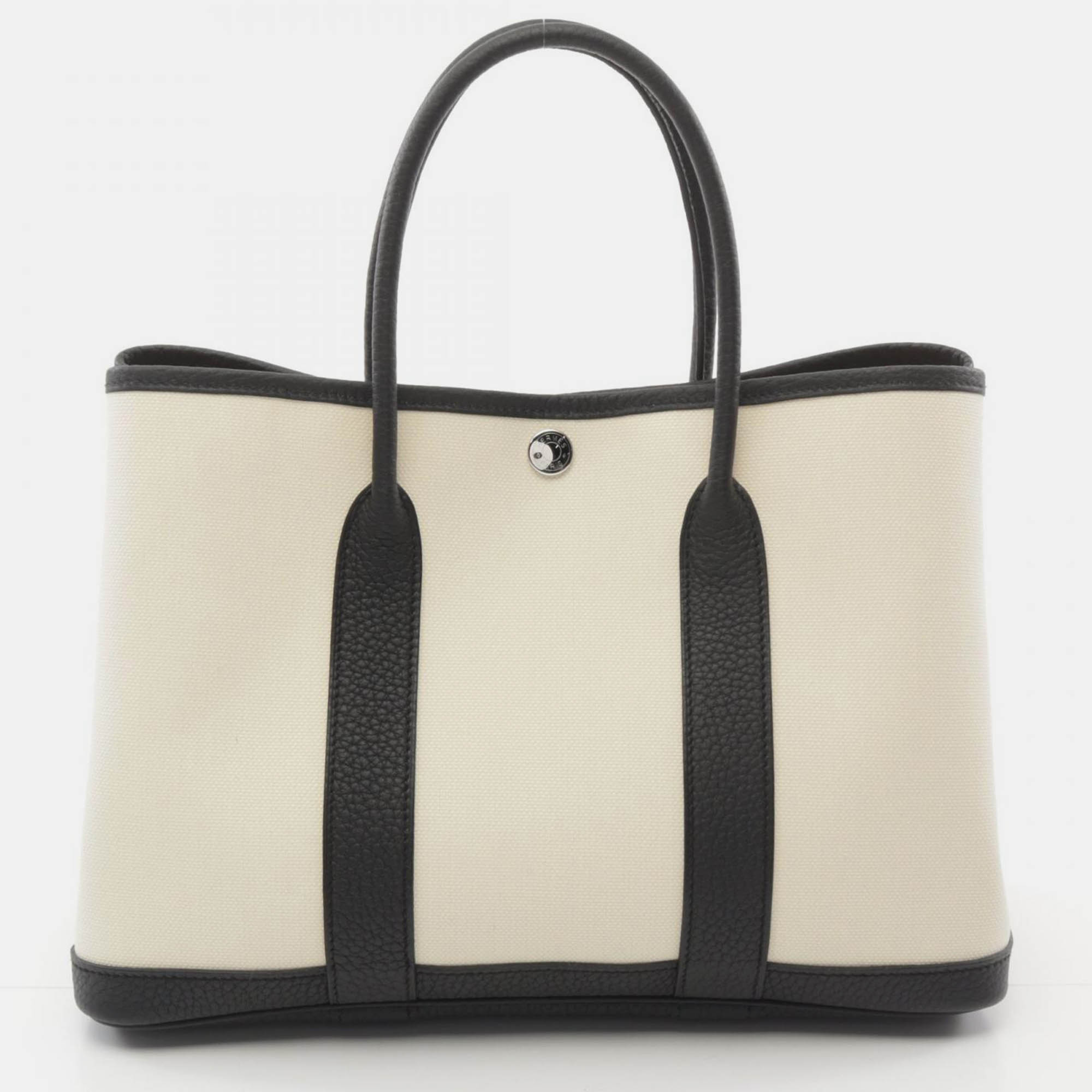 

Hermes White Canvas and Negoda Leather Garden Party TPM Tote Bag