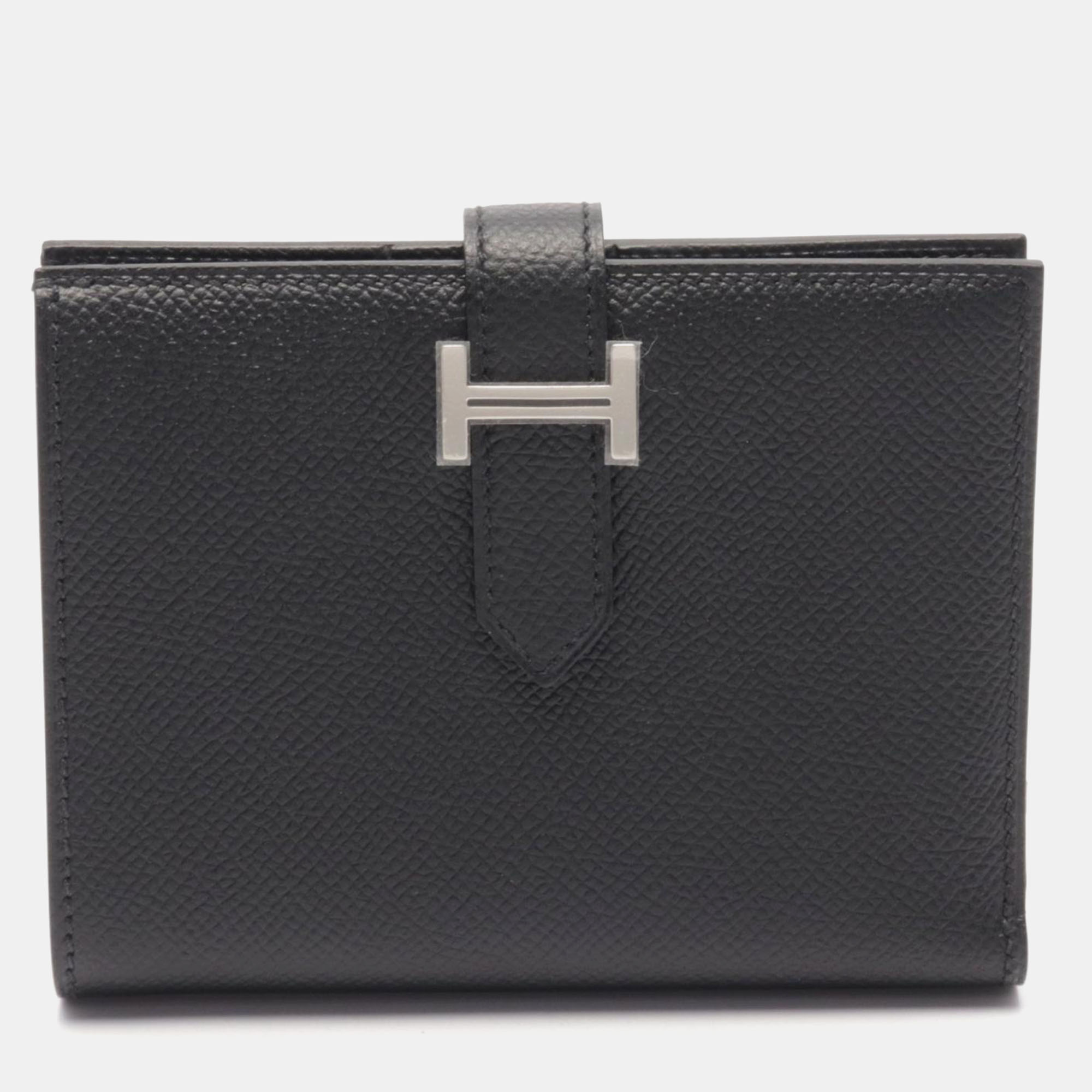 

Hermes Black Leather Compact Bearn Short Wallet